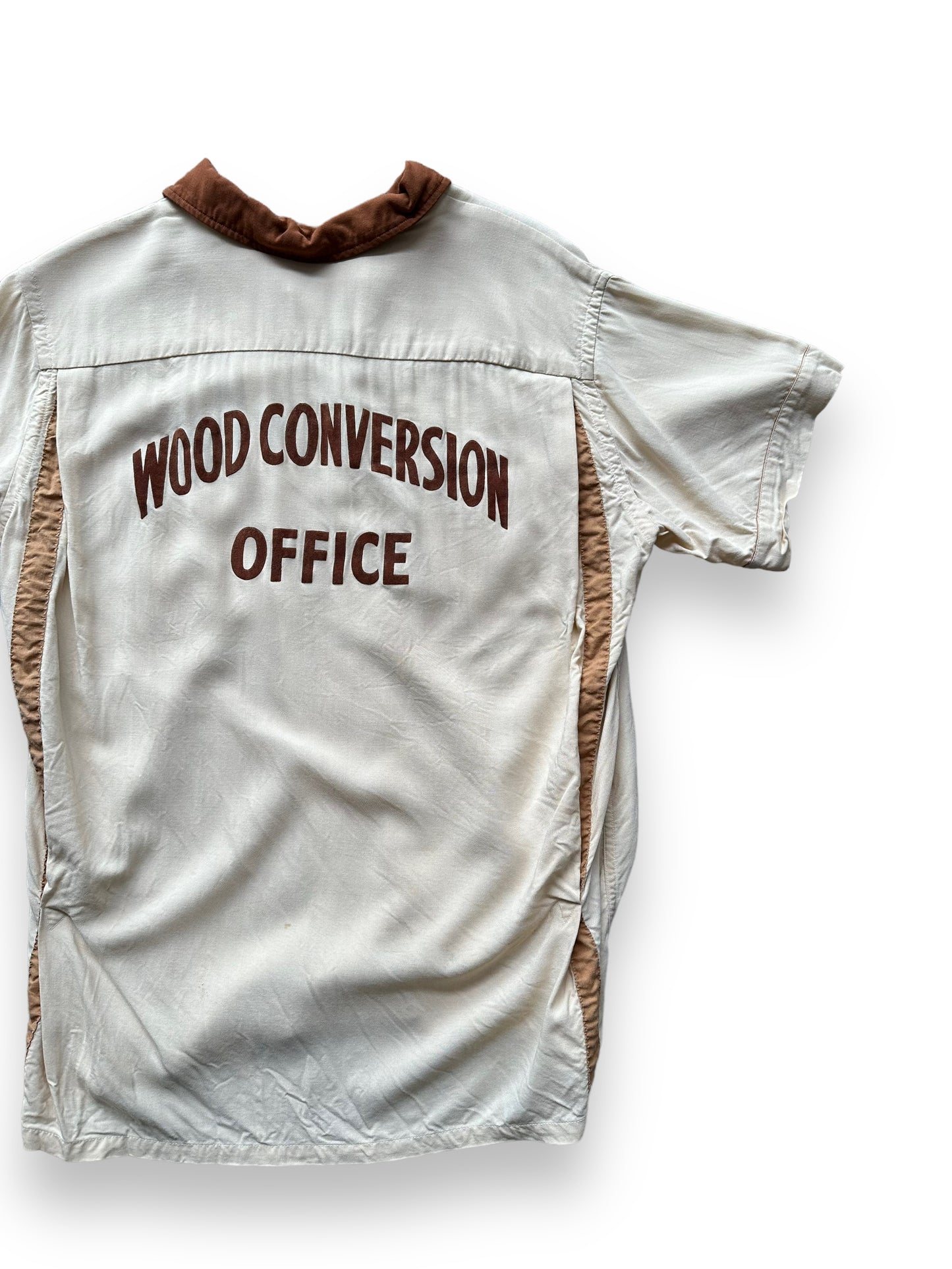Back right of Vintage "Wood Conversion Office" Bowling Shirt SZ M | Vintage Bowling Shirt Seattle | Barn Owl Vintage Seattle