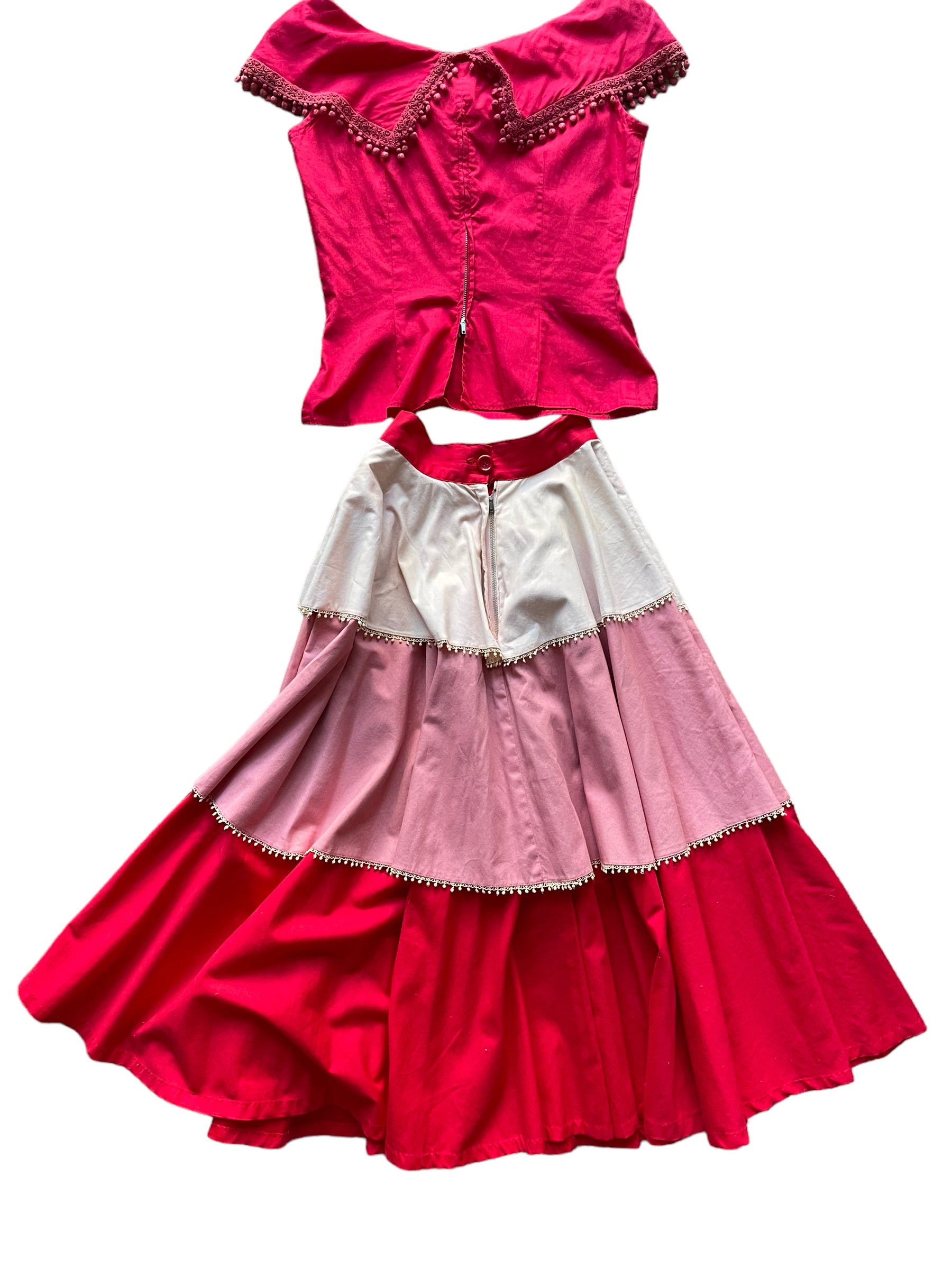 Full back view of Vintage 1950s Ed Kolber Tiered Skirt And Top Set SZ XXS | Seattle True Vintage Dresses | Barn Owl Vintage