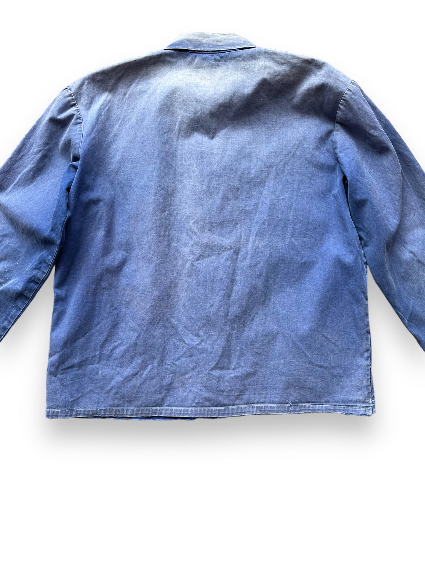 Rear Detail on Vintage Faded French Workwear Chore Coat SZ L | Vintage European Workwear Seattle | Barn Owl Vintage Goods Seattle