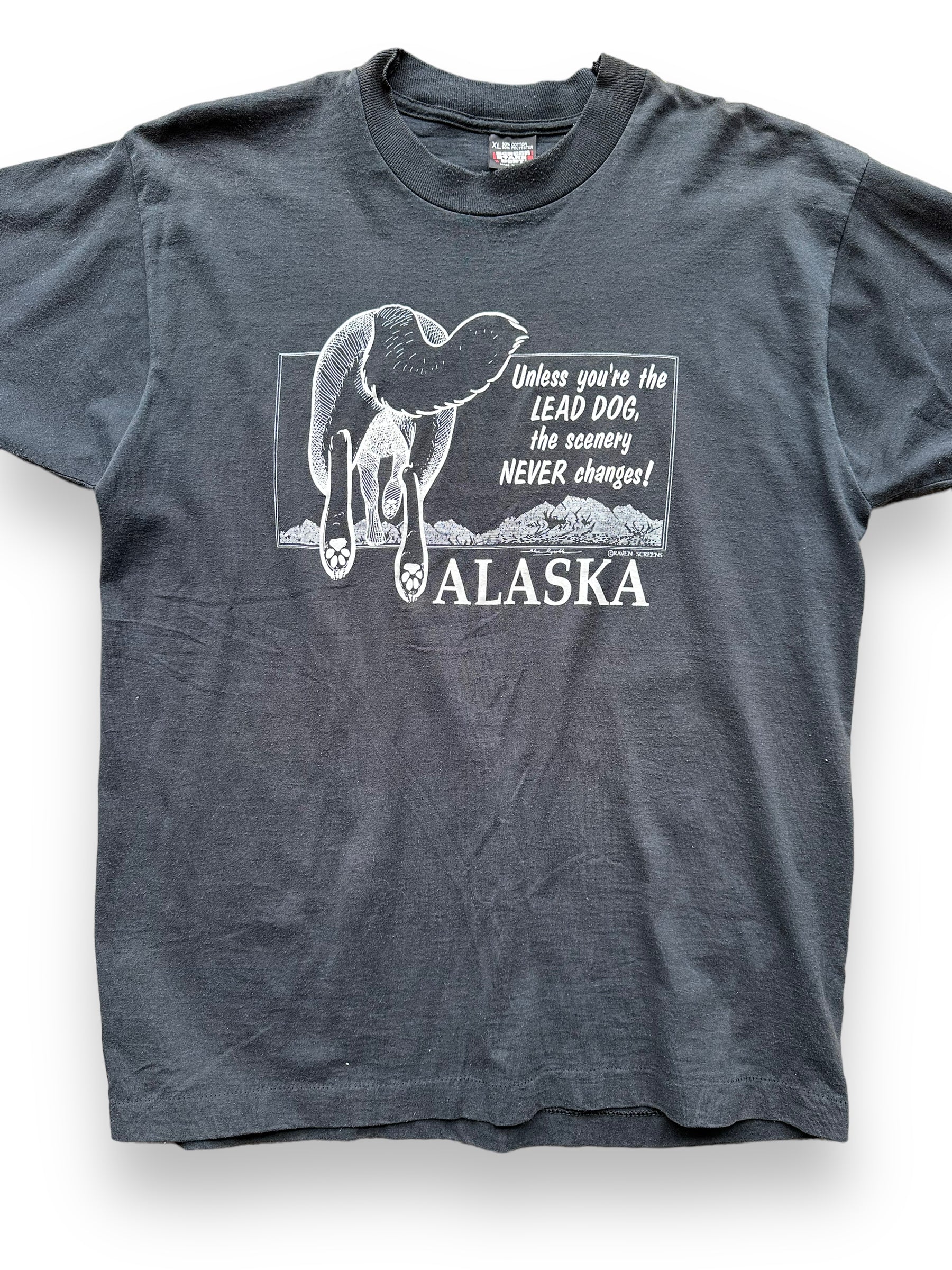 Front close up of Vintage Unless You're the Lead Dog Alaska Tee SZ XL | Vintage Alaska T-Shirts Seattle | Barn Owl Vintage Tees Seattle