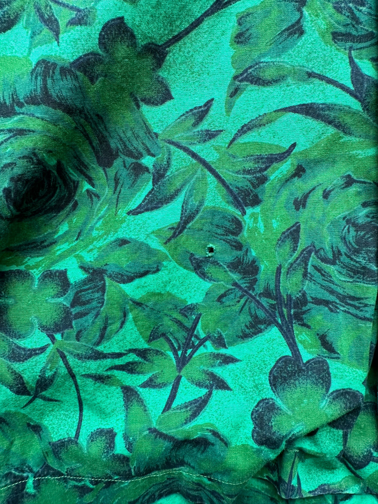 Front Detail shot of Vintage Green Aloha Shirt SZ XL | Seattle Vintage Rayon Hawaiian Shirt | Barn Owl Vintage Clothing Seattle