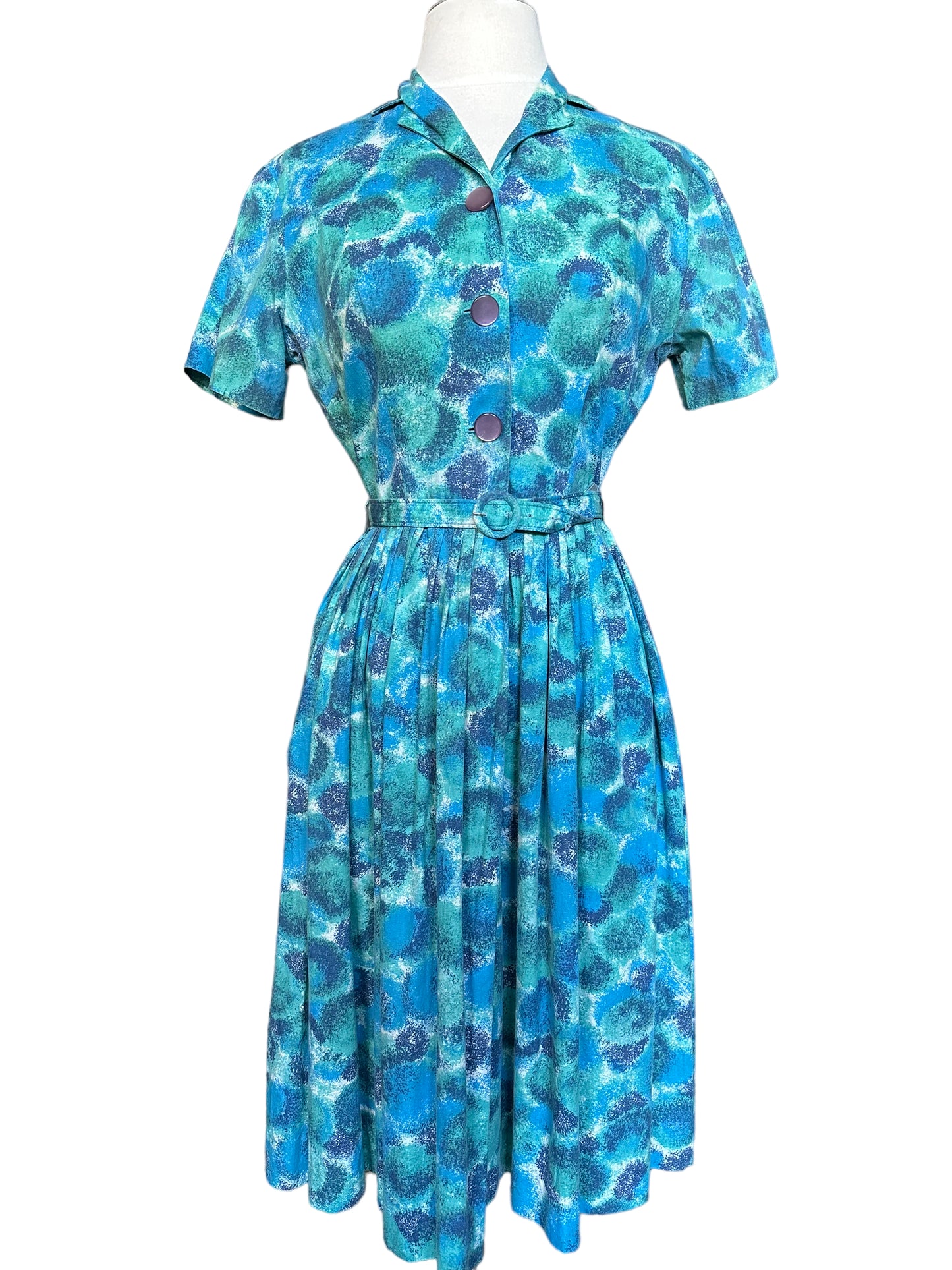 Full front view of Vintage 1950s Button Up Dress With Belt | True Vintage Dresses | Barn Owl Vintage Seattle