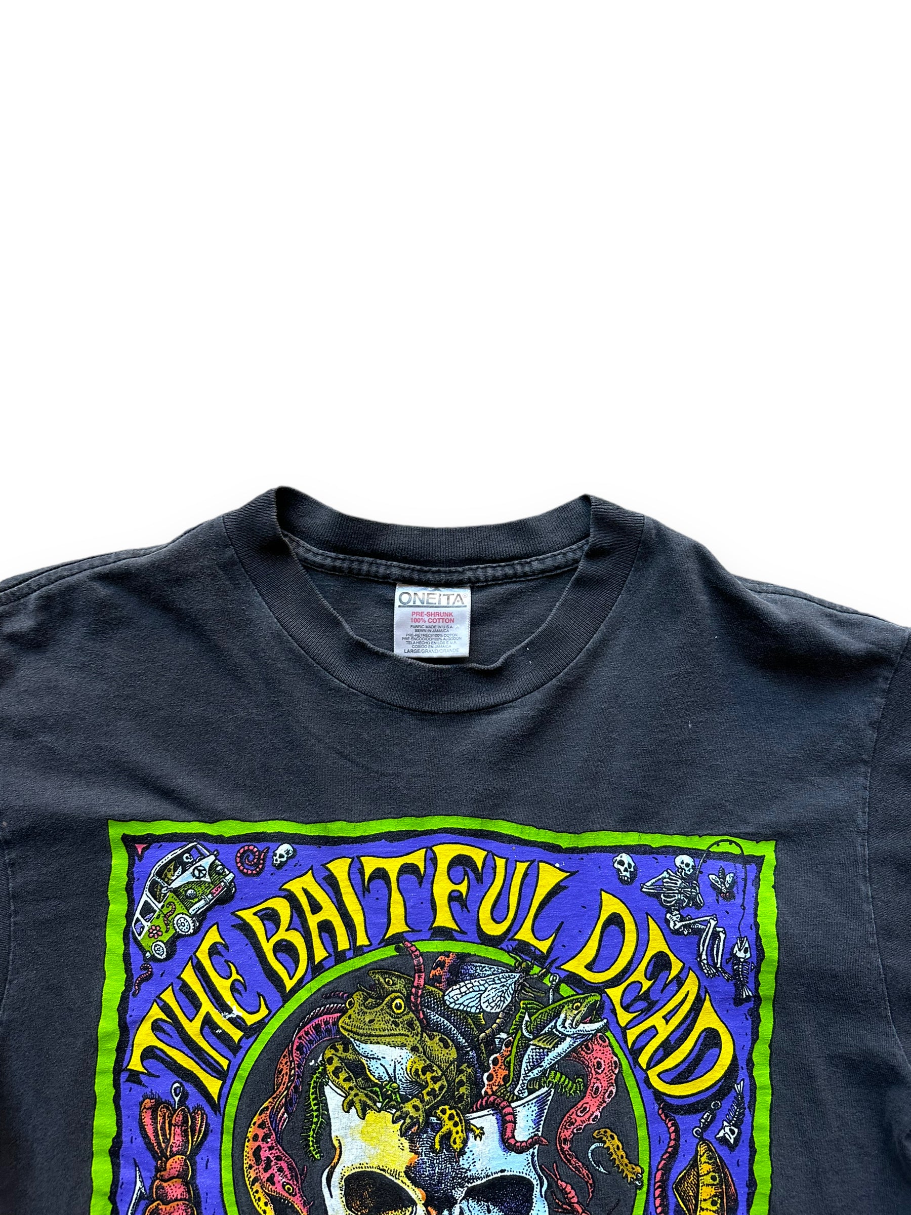 Collar of Vintage Ray Troll The Baitful Dead Tee SZ L |  Vintage Fishing Tee Seattle | Barn Owl Vintage