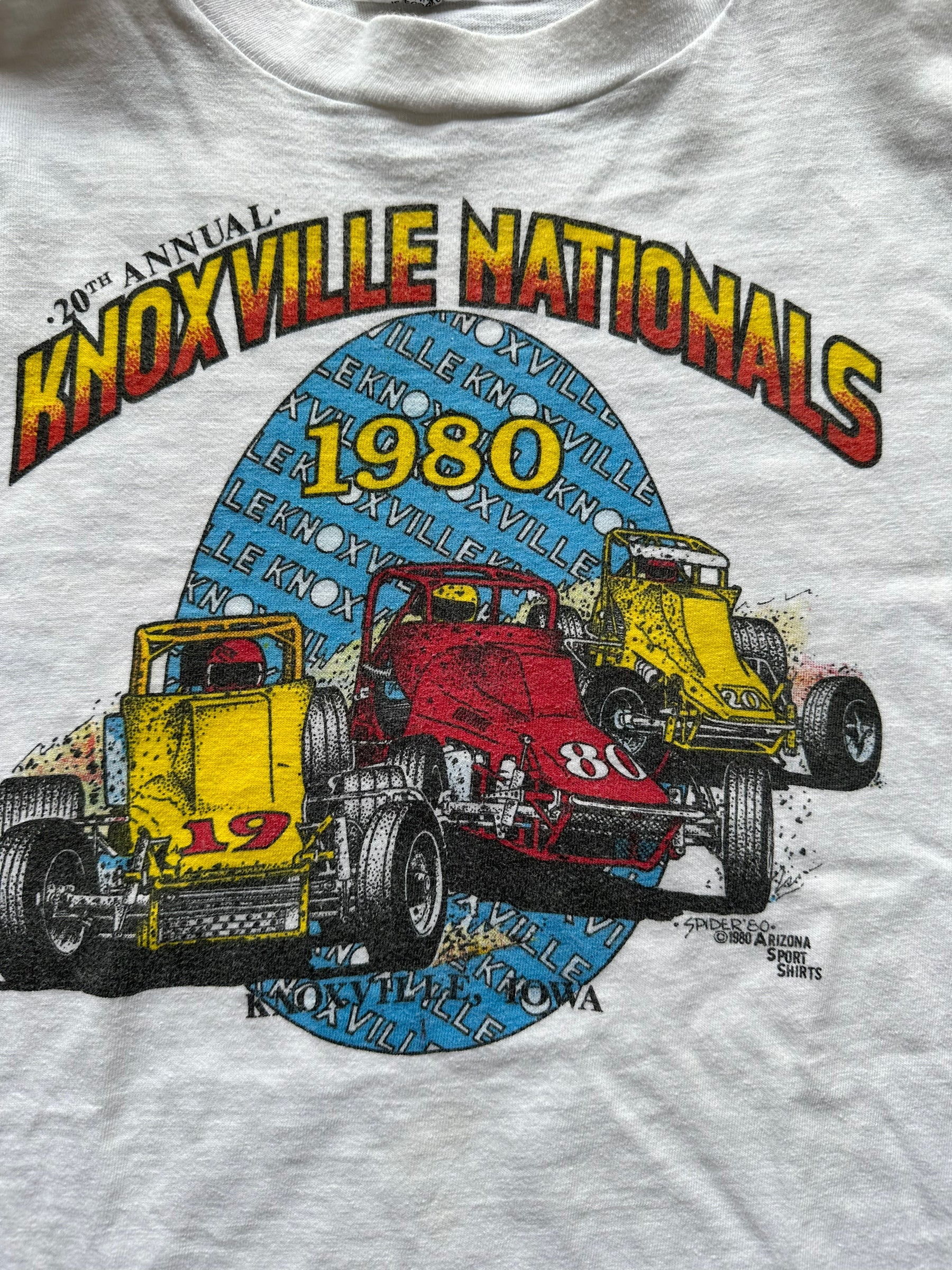 Graphic of Vintage 1980 Knoxville Nationals Tee SZ L |  Vintage Auto Tee Seattle | Barn Owl Vintage