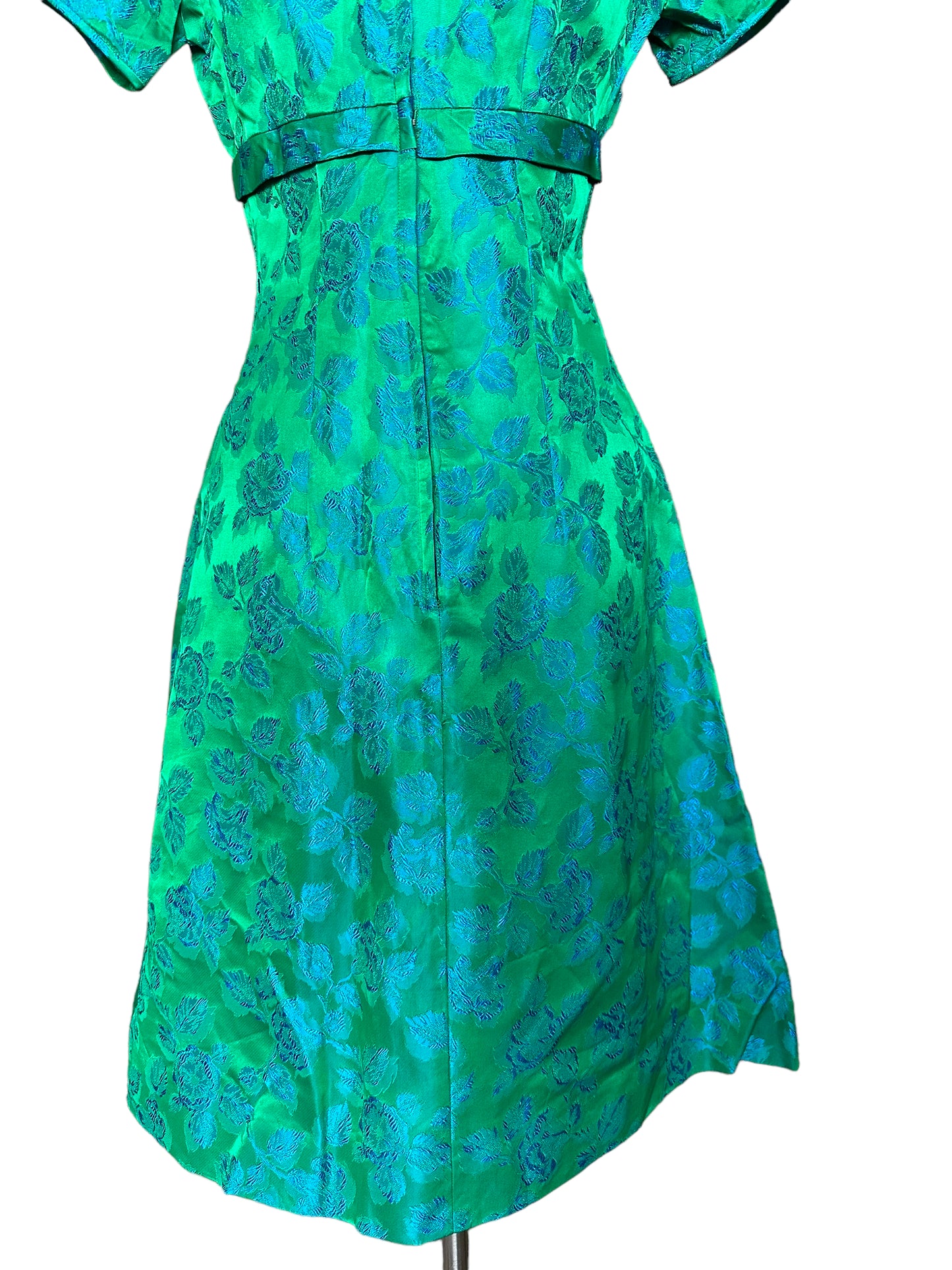 Back side skirt view of Vintage 1950s Blue/Green Brocade Dress |  Barn Owl Vintage Seattle | True Vintage Dresses