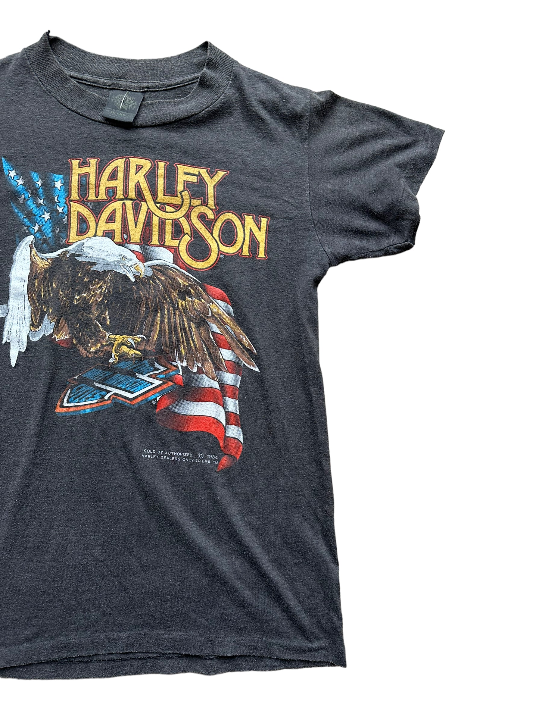 Front left of Vintage Harley Davidson Boise 3D Emblem Tee SZ M | Vintage Harley Tee | Barn Owl Vintage Seattle