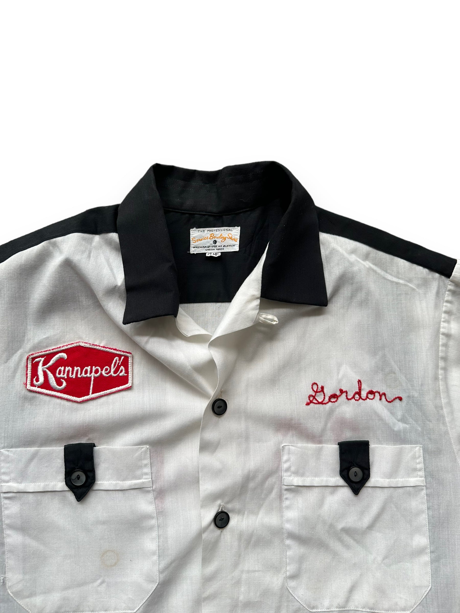 Collar of Vintage "Kannapel's" Chainstitched Bowling Shirt SZ 14 | Vintage Bowling Shirt Seattle | Barn Owl Vintage Seattle
