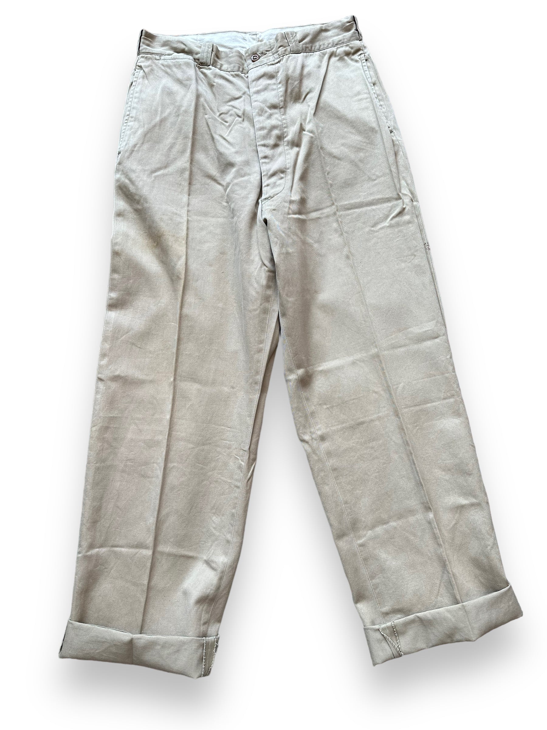 Front View of Vintage 1955 Military Twill Trousers W31 | Barn Owl Vintage Seattle | Vintage Military Chinos Seattle