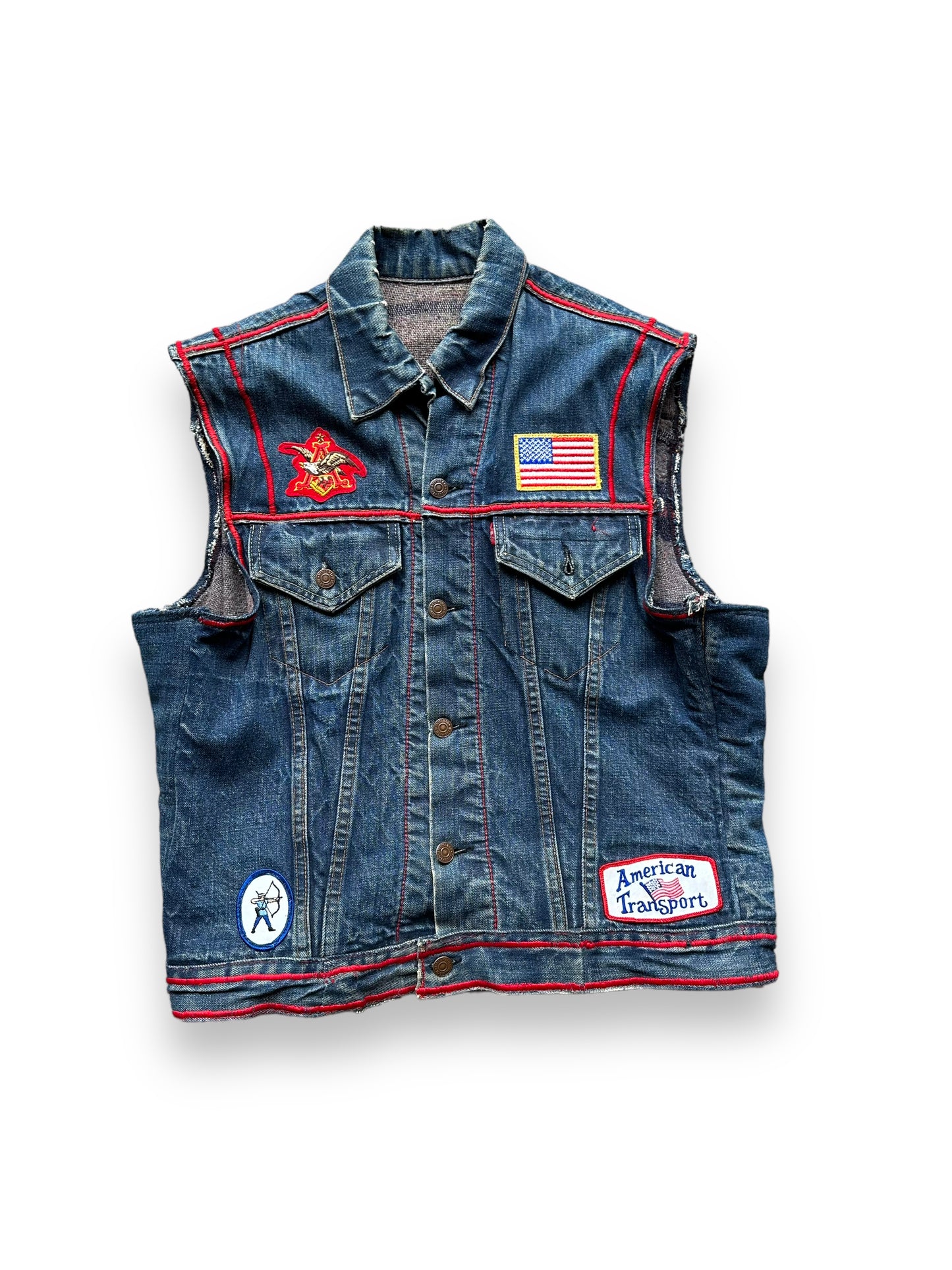 Front of Levi's Big E Type III Blanket Lined Chopped Biker Vest SZ 40 | Vintage Denim Workwear Seattle | Seattle Vintage Denim