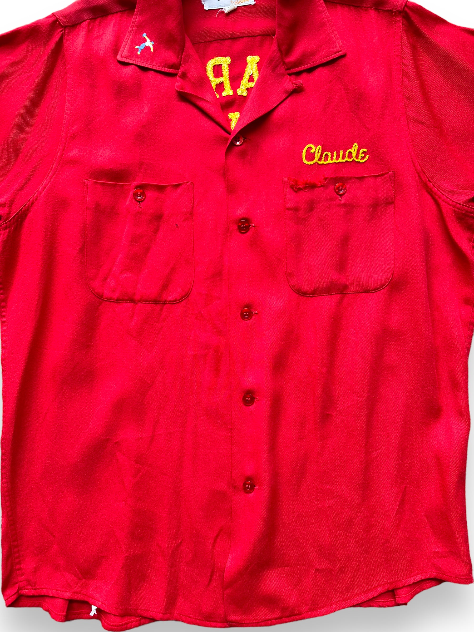 Front close up of Vintage "Shearer's Service Station" Chainstitched Bowling Shirt SZ M | Vintage Bowling Shirt Seattle | Barn Owl Vintage Seattle