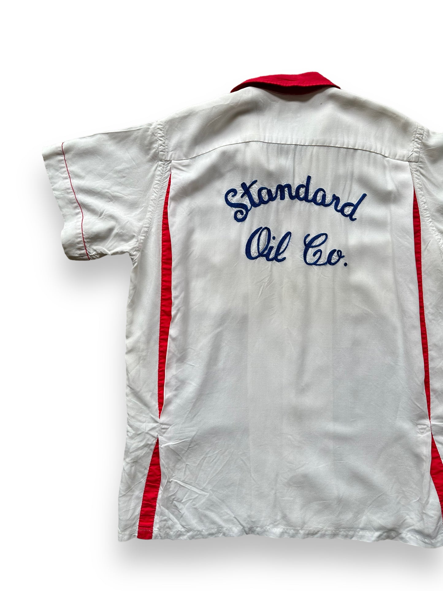 Back left of Vintage "Standard Oil Co." Chainstitched Bowling Shirt SZ M | Vintage Bowling Shirt Seattle | Barn Owl Vintage Seattle