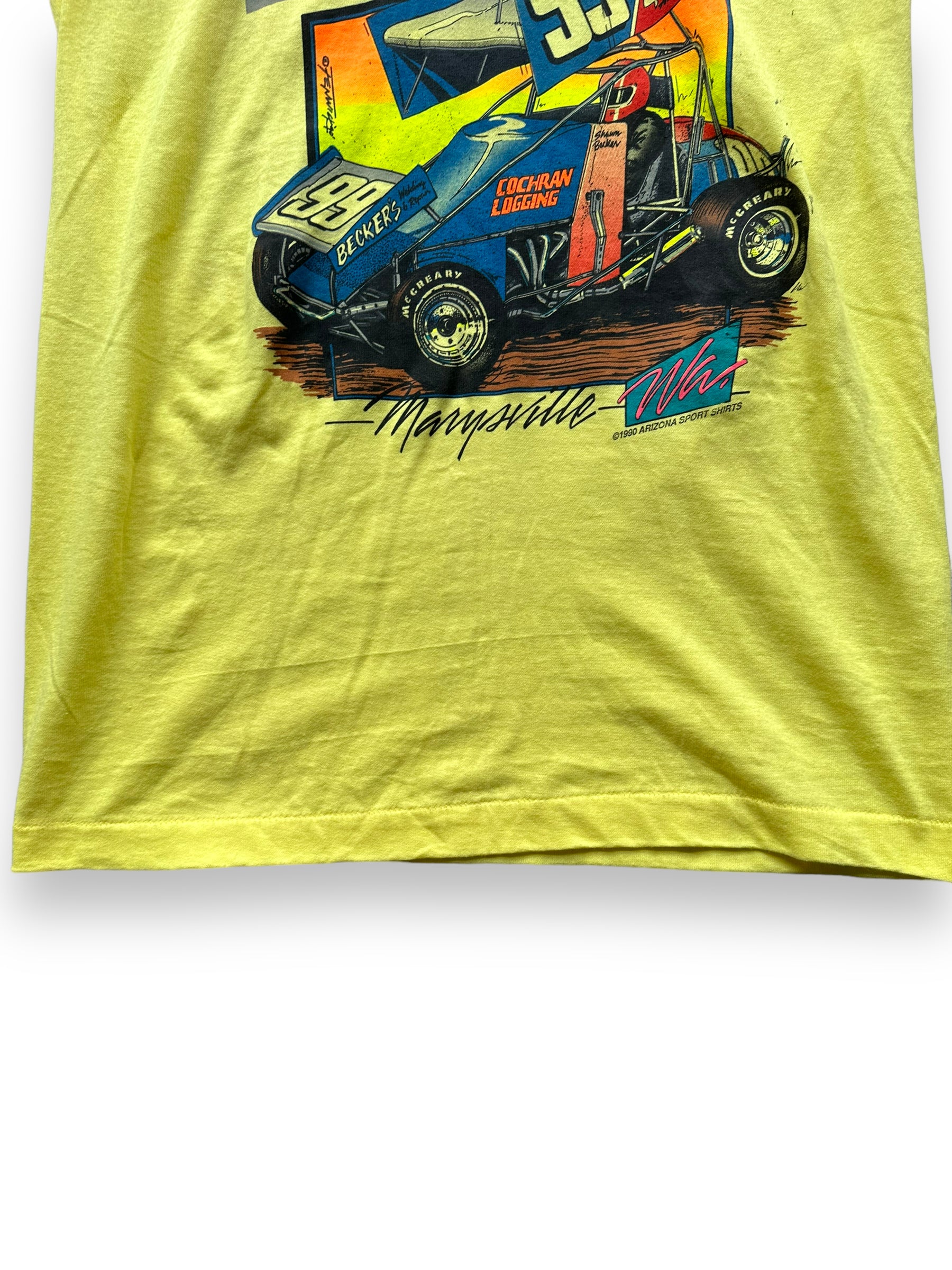 Bottom of Vintage Shawn Becker #99 Racing Tee SZ M |  Vintage Auto Tee Seattle | Barn Owl Vintage