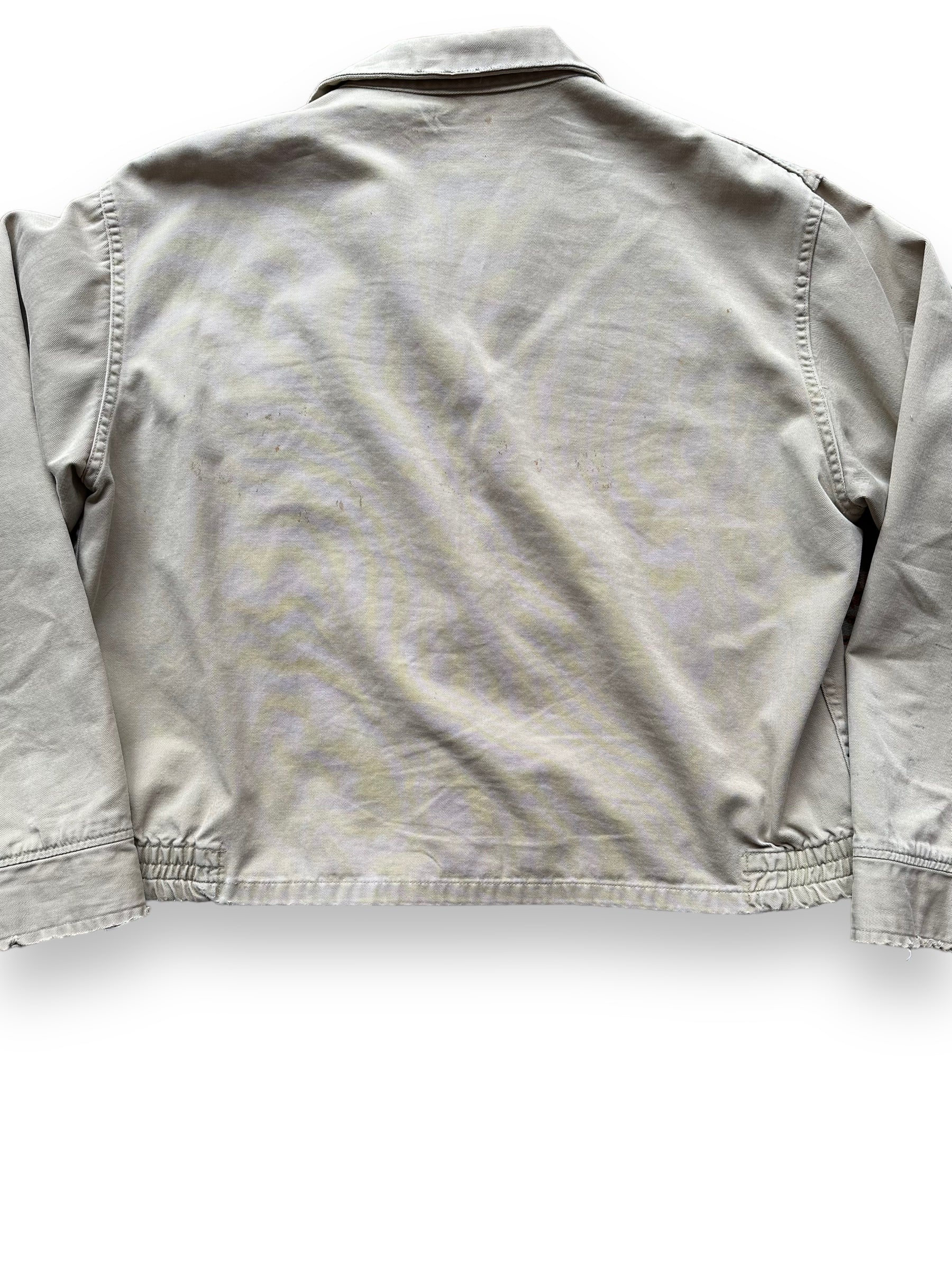 Rear Detail on Vintage Cropped Workwear Khaki Jacket SZ L | Vintage European Workwear Seattle | Barn Owl Vintage Goods Seattle