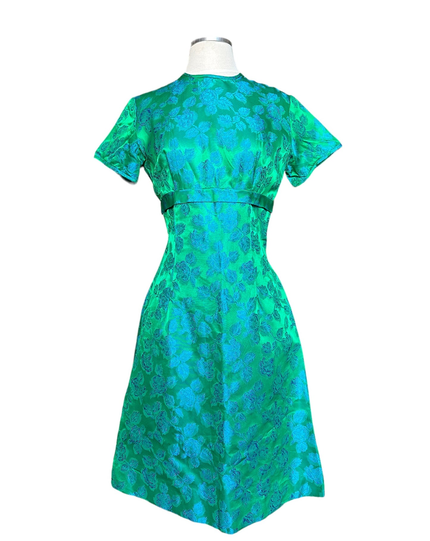 Front full viewVintage 1950s Blue/Green Brocade Dress |  Barn Owl Vintage Seattle | True Vintage Dresses