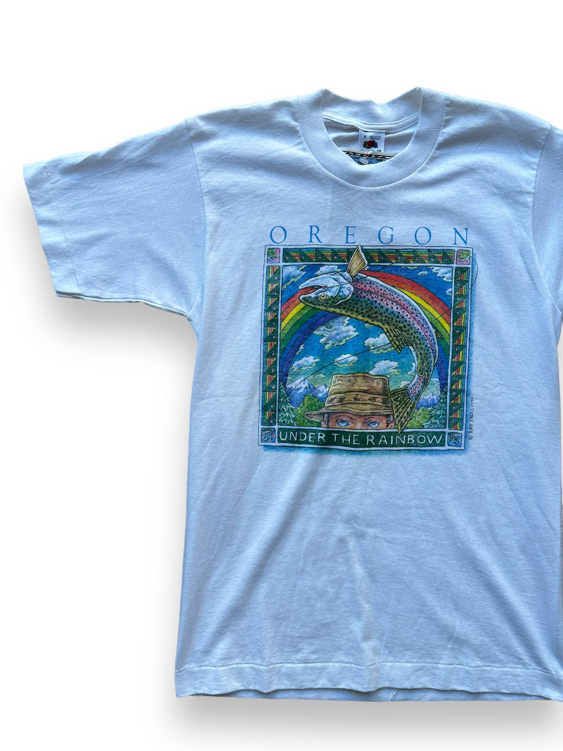 Front right of Vintage Ray Troll Deadstock Oregon "Under the Rainbow" Tee SZ S |  Vintage Fishing Tee Seattle | Barn Owl Vintage