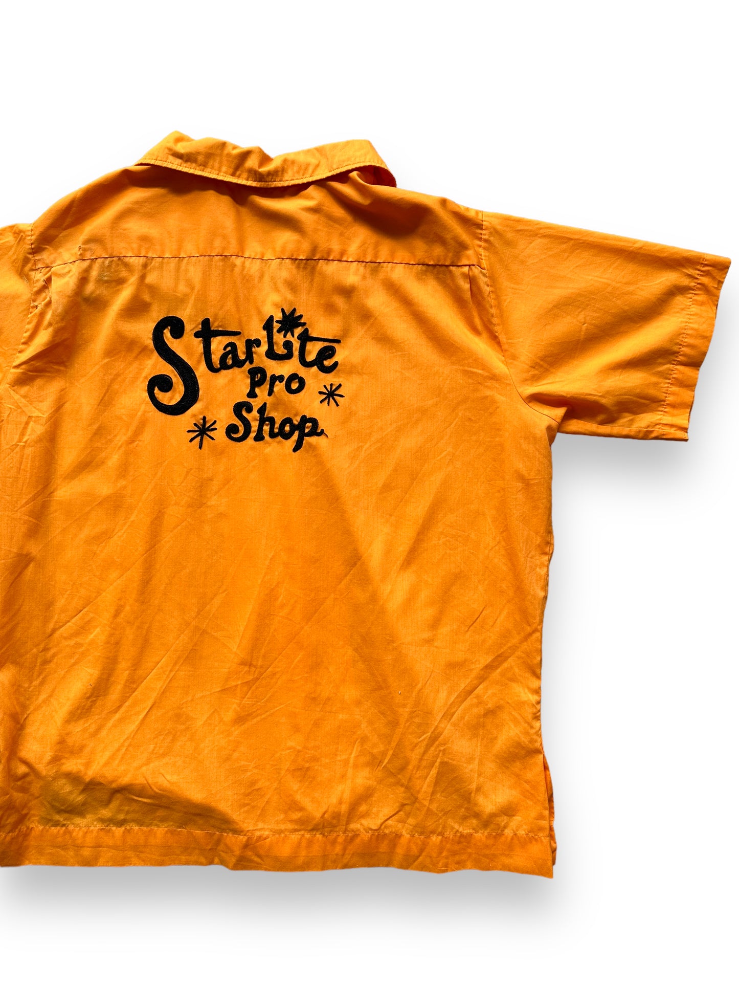 Back right of Vintage "Starlite Pro Shop" Chainstitched Bowling Shirt SZ XL | Vintage Bowling Shirt Seattle | Barn Owl Vintage Seattle