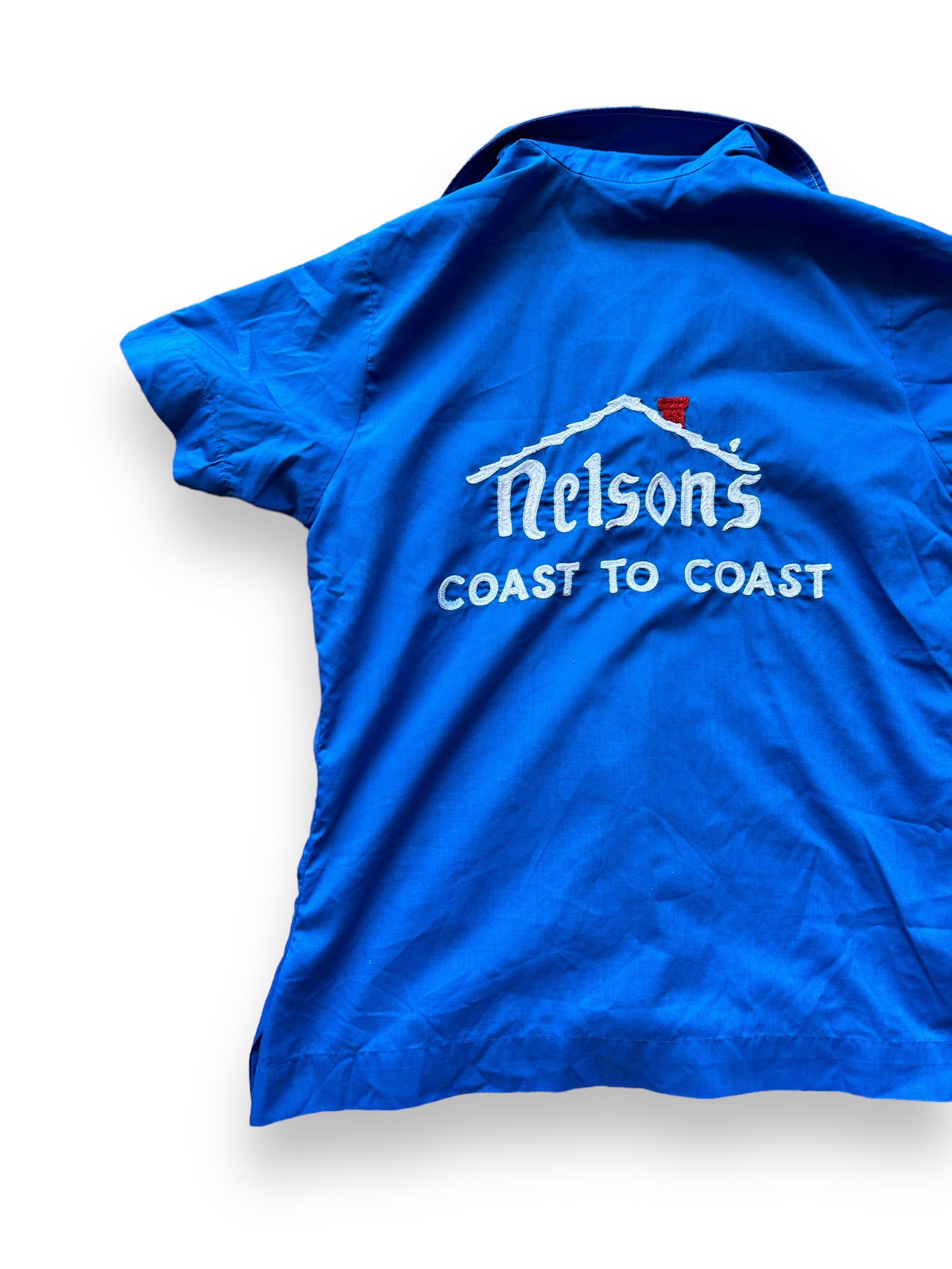 Back left of Vintage "Nelson's Coast to Coast" Chainstitched Bowling Shirt SZ S | Vintage Bowling Shirt Seattle | Barn Owl Vintage Seattle