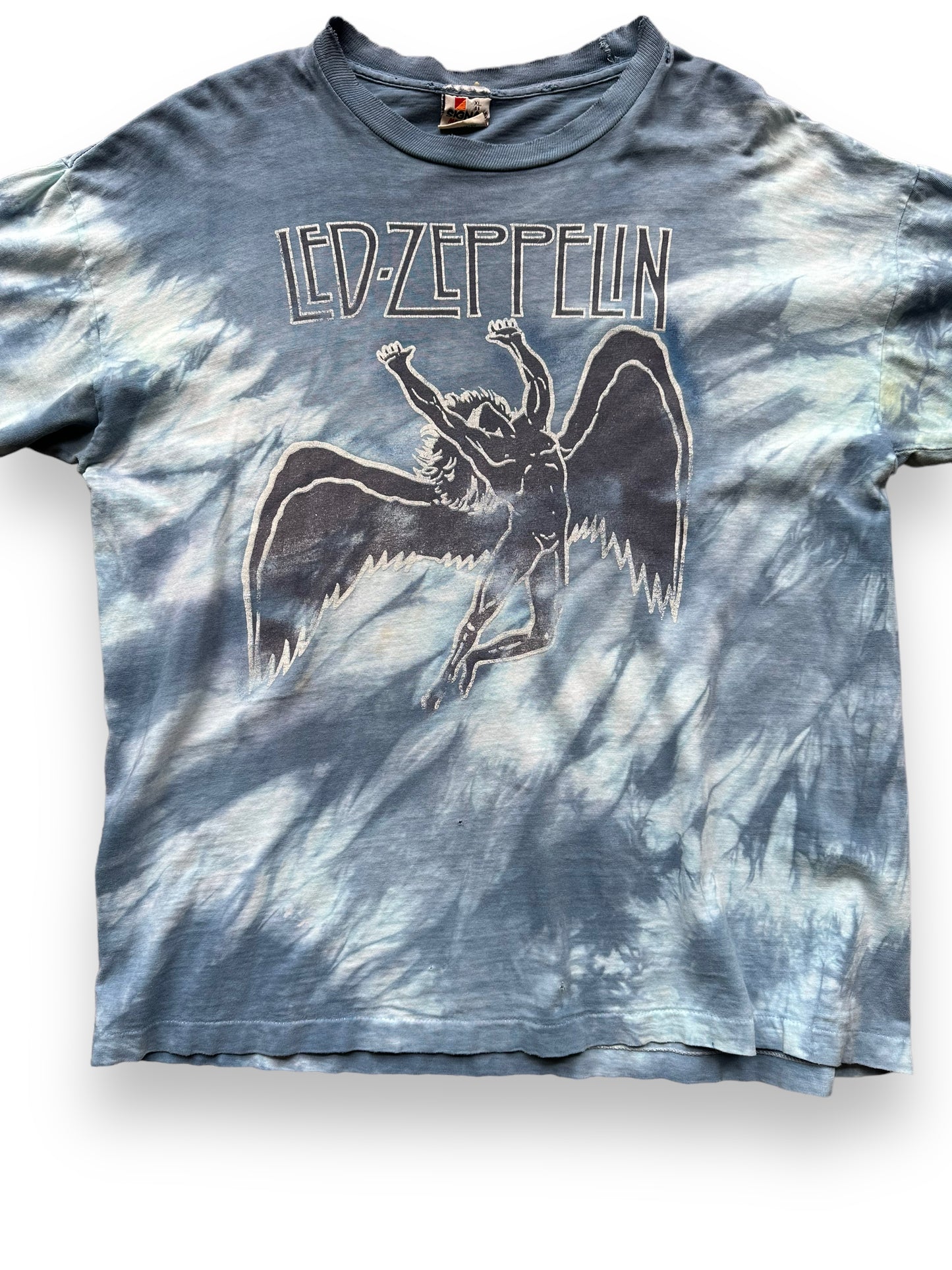 Front Detail on Vintage Led Zeppelin Tie Dye Tee SZ XL |  Vintage Single Stitch Rock Tee Seattle | Barn Owl Vintage