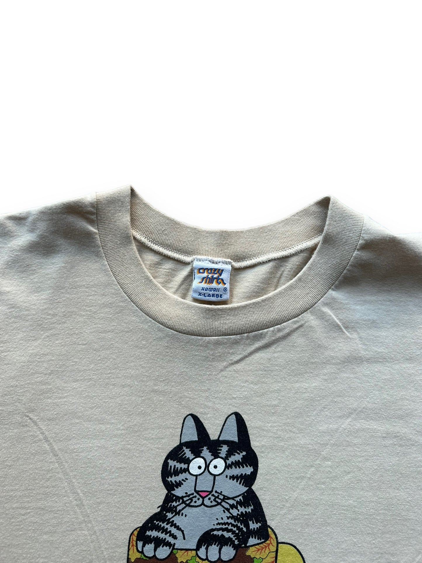 Collar of Vintage B. Kliban "Coffee Tea or Meow?" Tee SZ XL |  Vintage Cat Tee Seattle | Barn Owl Vintage
