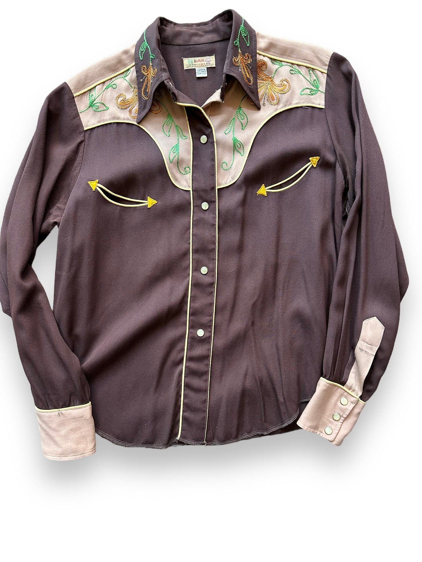 Front of shirt of Vintage H-Bar-C Ladies Two Piece Western Set | Vintage Chainstitch Gabardine Seattle | Barn Owl Vintage Seattle