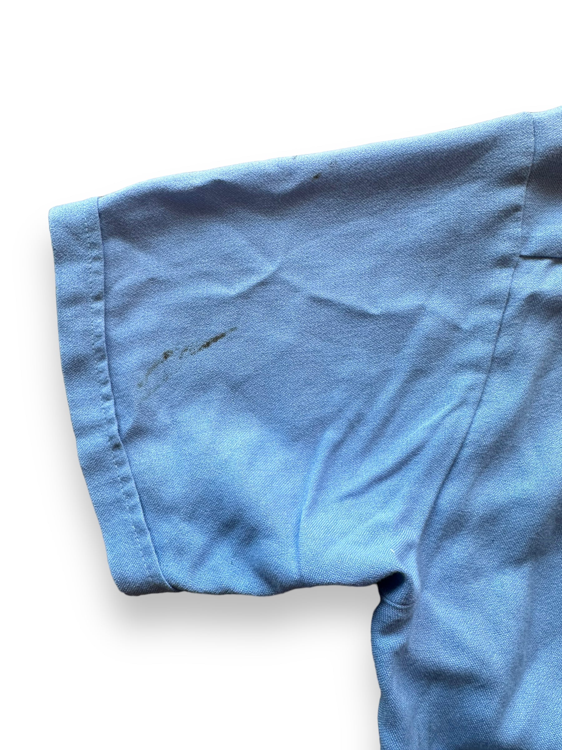 Back left sleeve stains on Vintage "Nile Temple Guard" Chainstitched Bowling Shirt SZ L | Vintage Bowling Shirt Seattle | Barn Owl Vintage Seattle