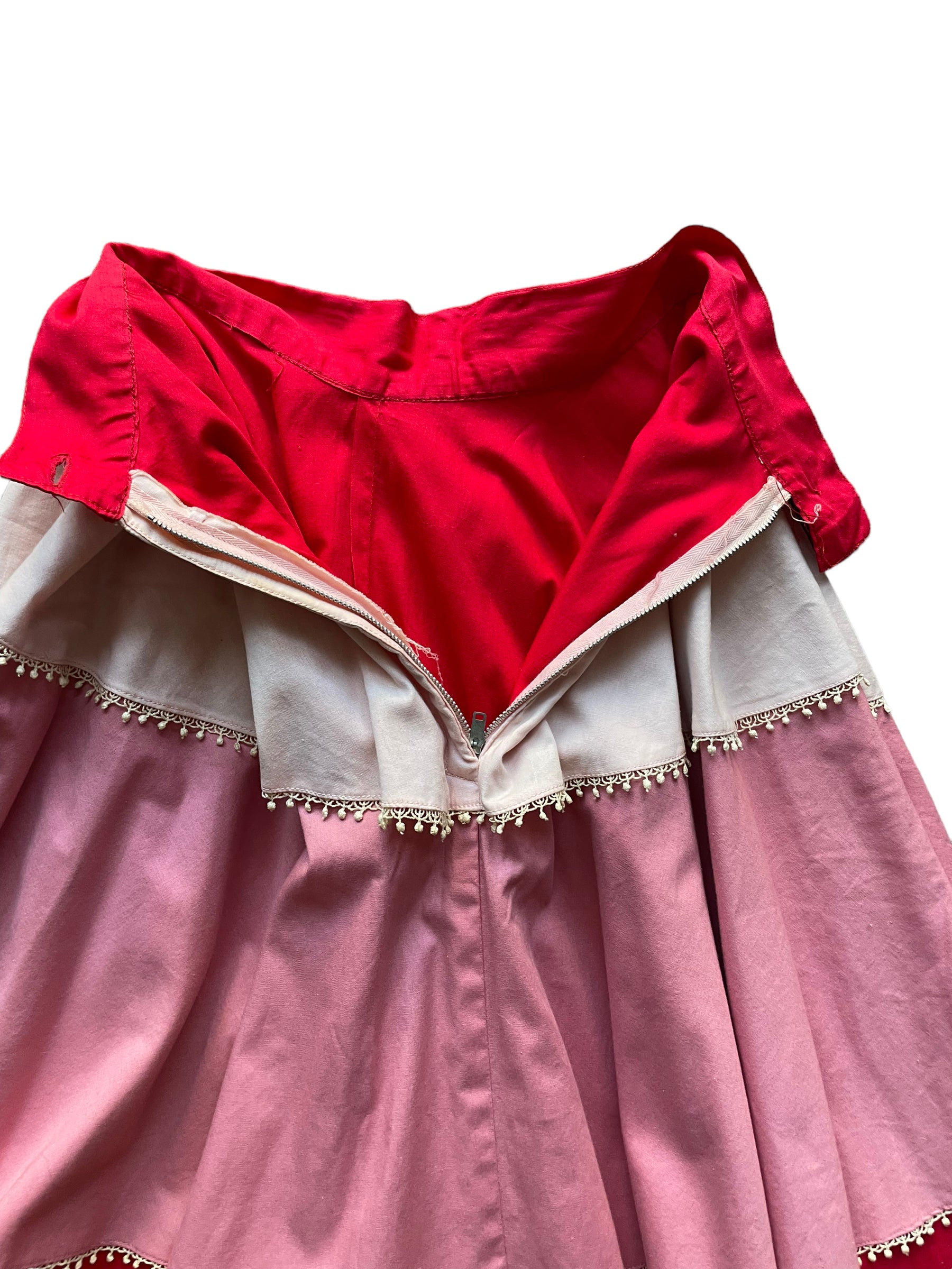 Open zipper view of Vintage 1950s Ed Kolber Tiered Skirt And Top Set SZ XXS | Seattle True Vintage Dresses | Barn Owl Vintage