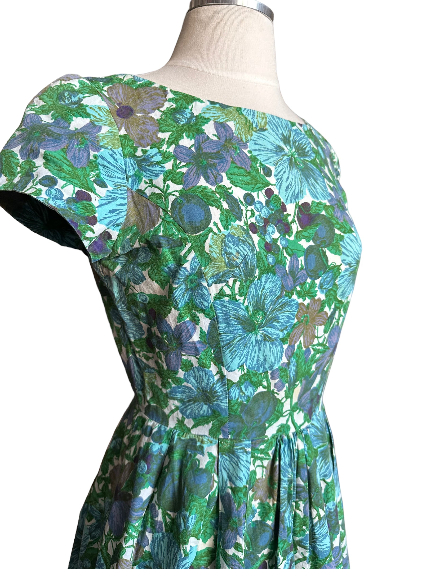 Right side view of Vintage 1950s Blue Floral Cotton Dress |  Barn Owl True Vintage | Seattle Vintage Dresses