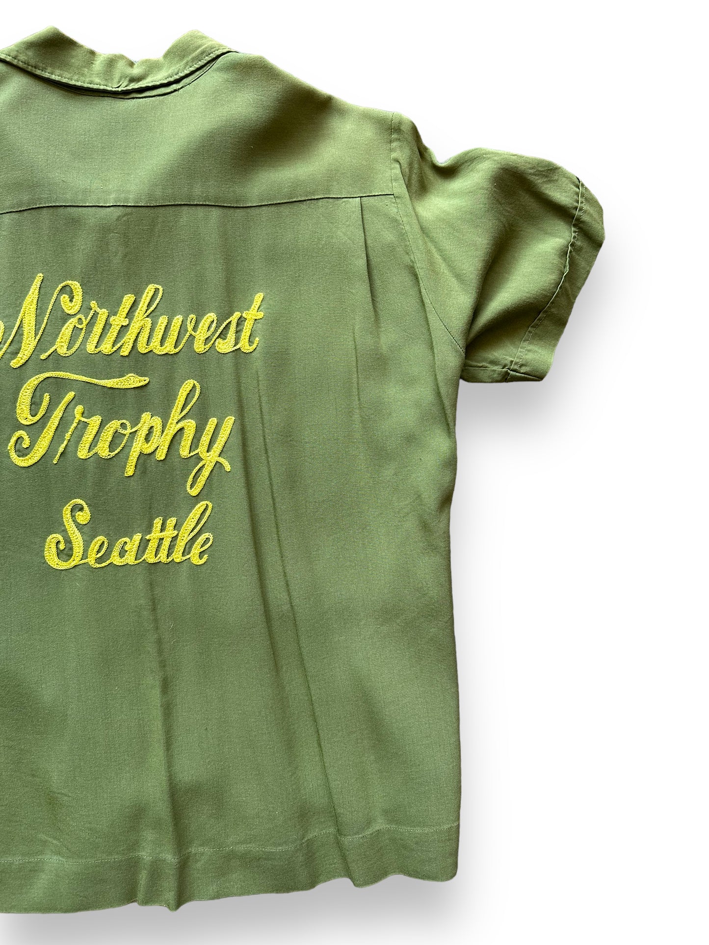 Rear Right View of Vintage Northwest Trophy Seattle Bowling Shirt SZ M | Vintage Bowling Shirt Seattle | Barn Owl Vintage Seattle