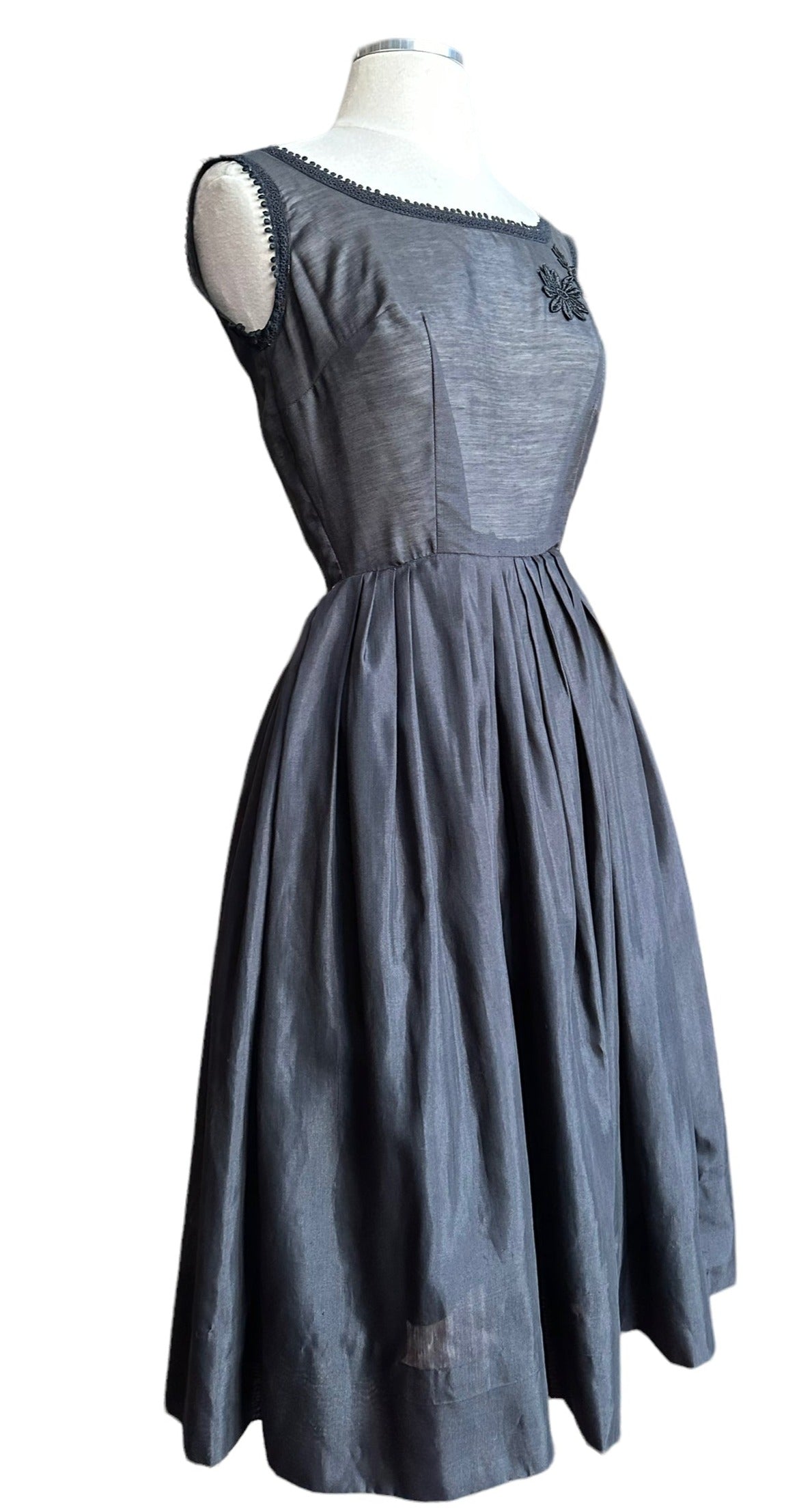 Full front right side view of Vintage Early 1950s Black Dress | Barn Owl Ladies | Seattle True Vintage