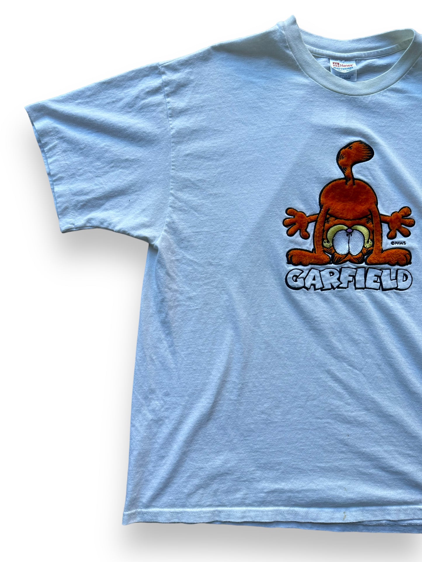 Front right of Vintage Garfield Fuzzy Print Tee SZ XL |  Vintage Cat Tee Seattle | Barn Owl Vintage