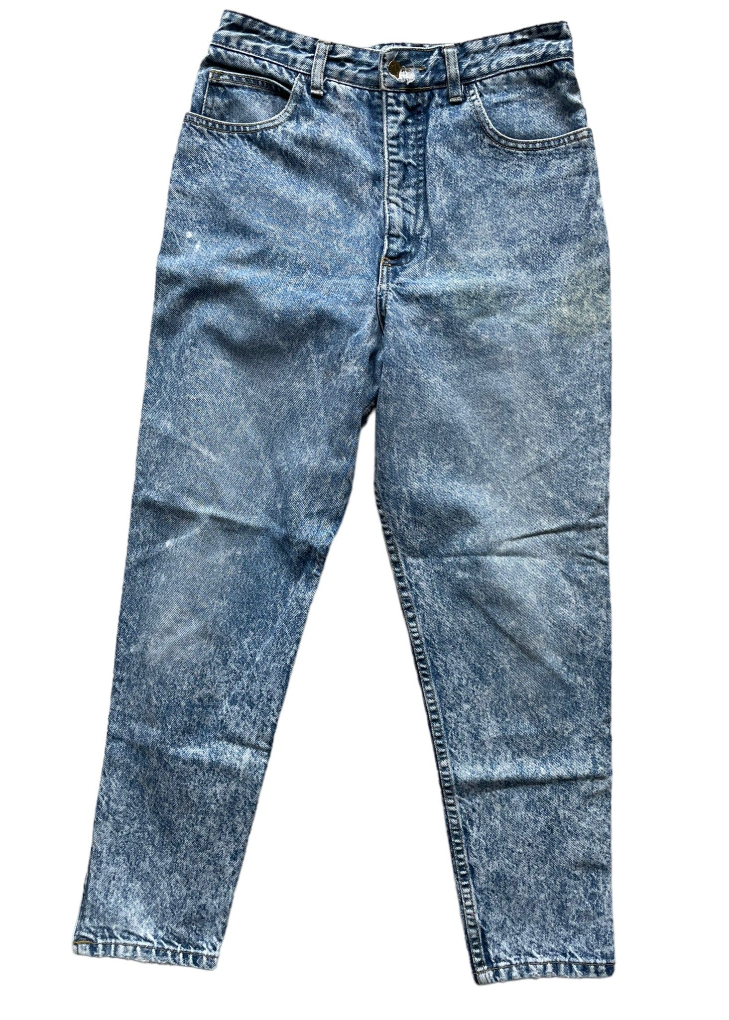 Full front view of Vintage 80s Ankle Zip Acid Wash Guess Jeans