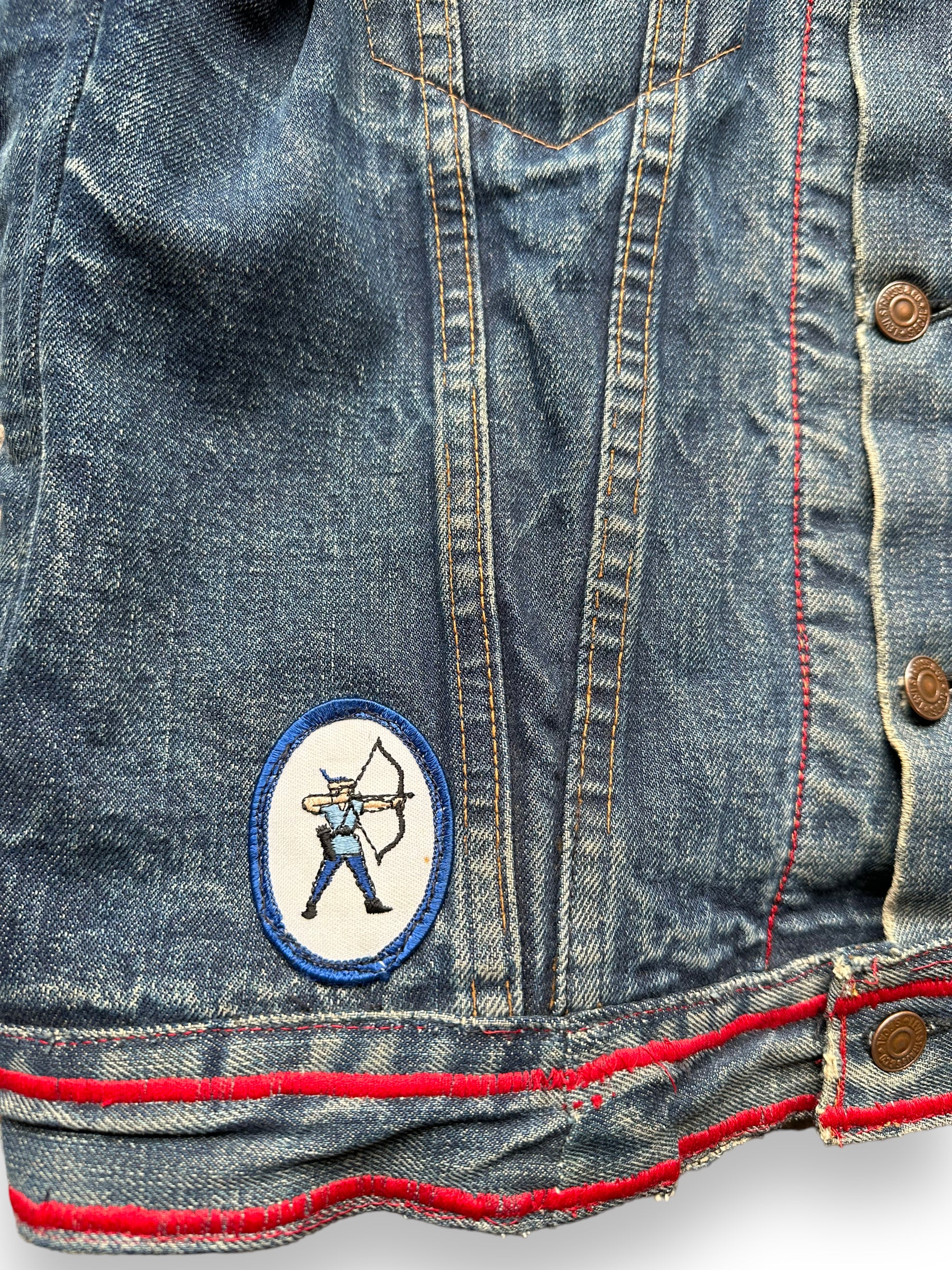 as-is* Distressed & Bleached Levis Denim Jacket Added Back Patch |  Boardwalk Vintage