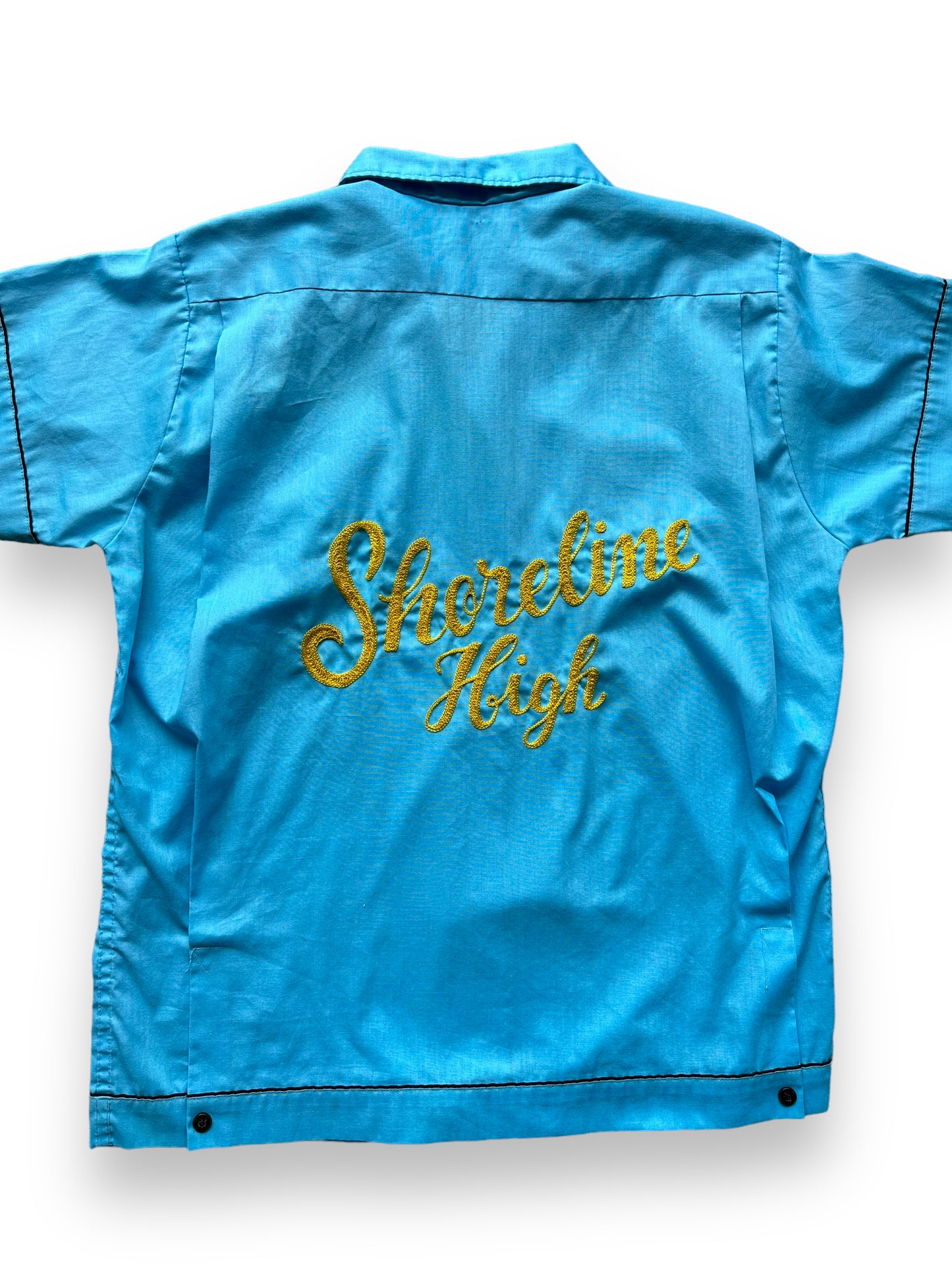 Back close up of Vintage "Shoreline High" Chainstitched Bowling Shirt SZ 36 | Vintage Bowling Shirt Seattle | Barn Owl Vintage Seattle