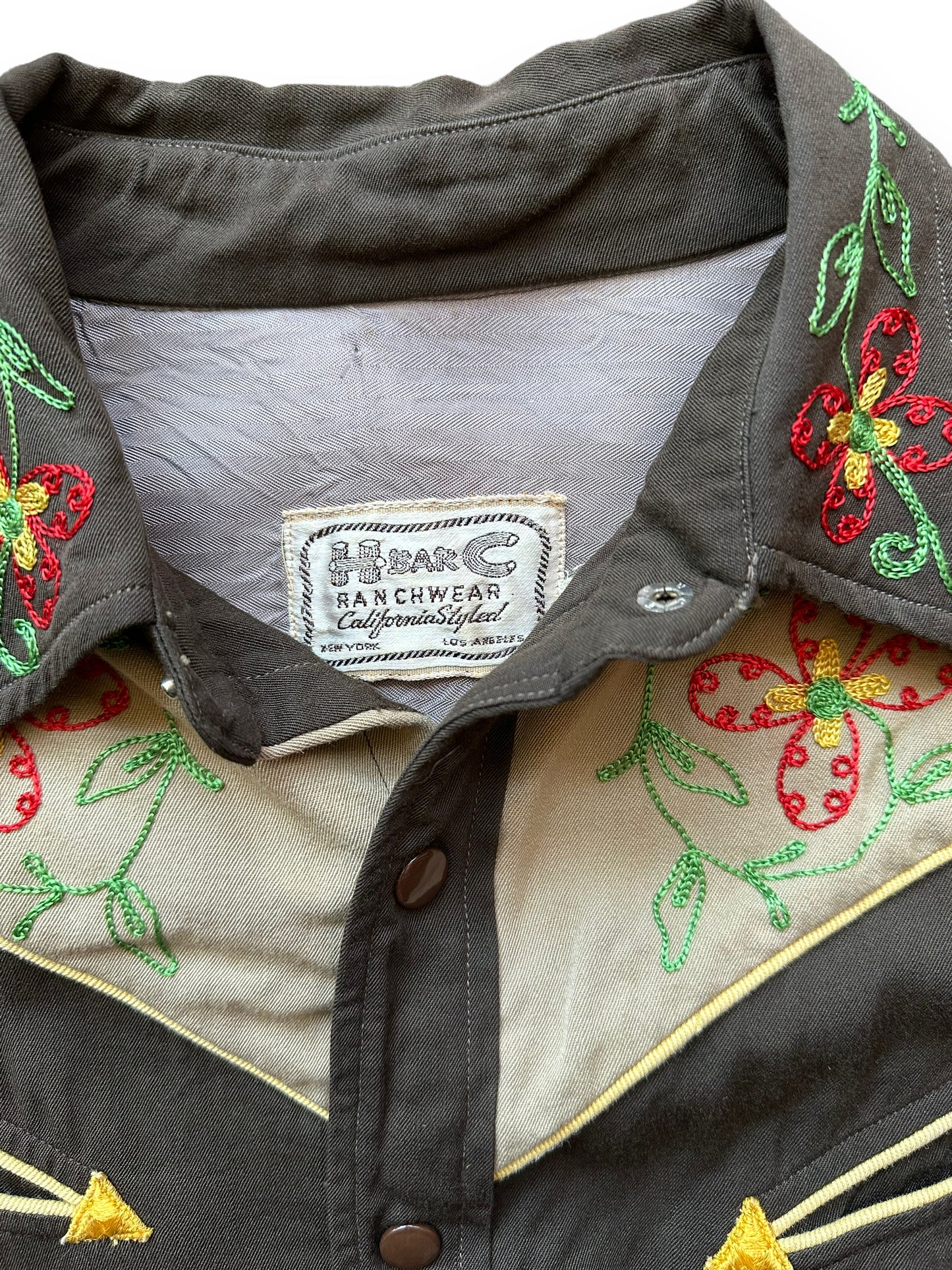 Tag close up of Vintage H-Bar-C Chainstitched Pearlsnap Western Shirt SZ L | Vintage Chainstitch Gabardine Seattle | Barn Owl Vintage Seattle