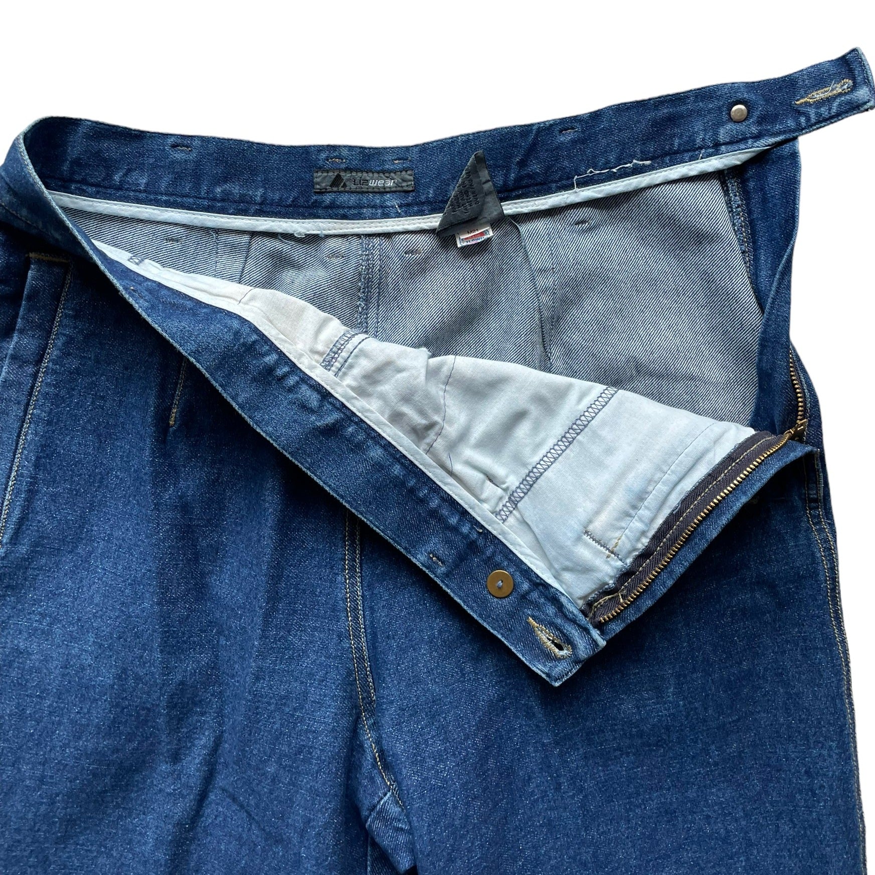 Open zipper view of Vintage Deadstock 80's Liz Claiborne Side Zip Stir Up Jeans