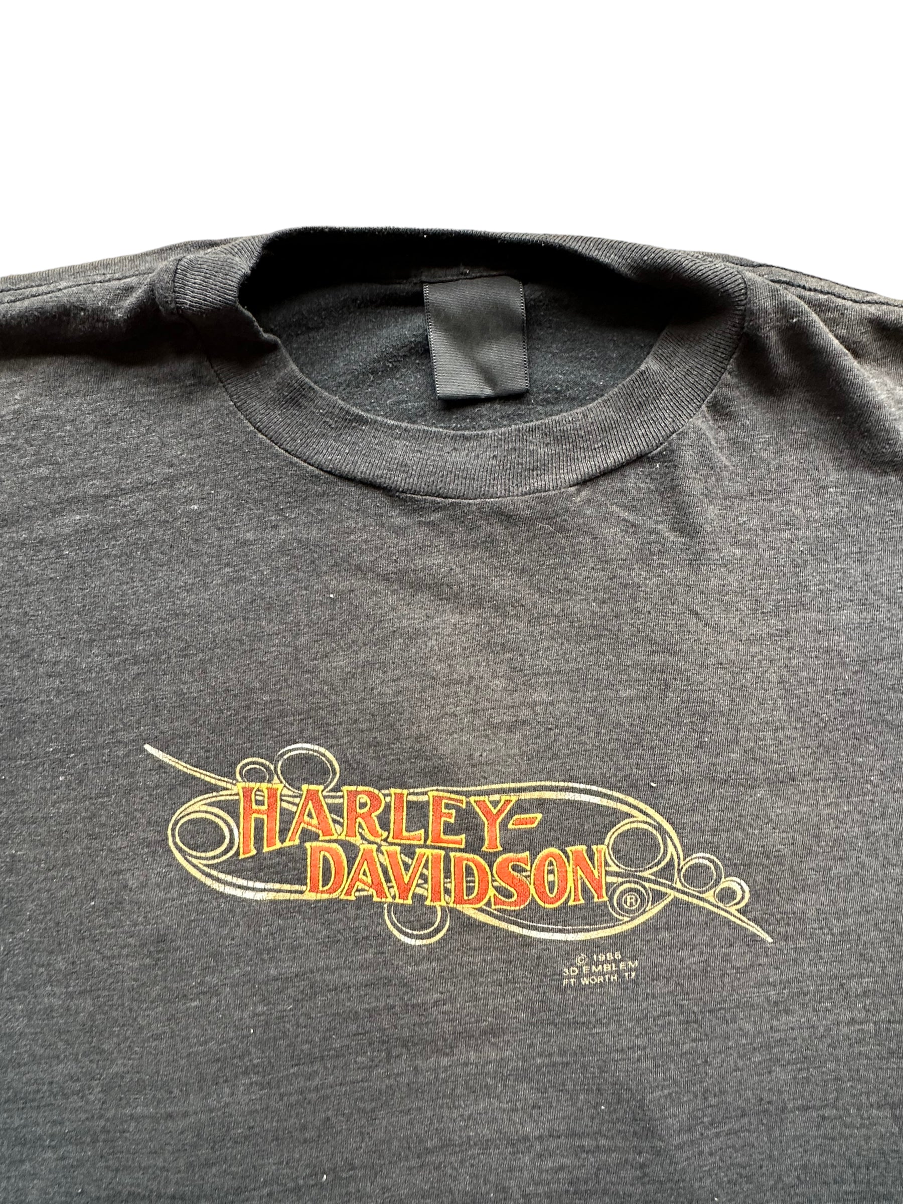 Tag shot of Vintage Harley Davidson 3D Emblem SF Dudley Perkins Tee SZ L | Vintage Harley Tee | Barn Owl Vintage Seattle