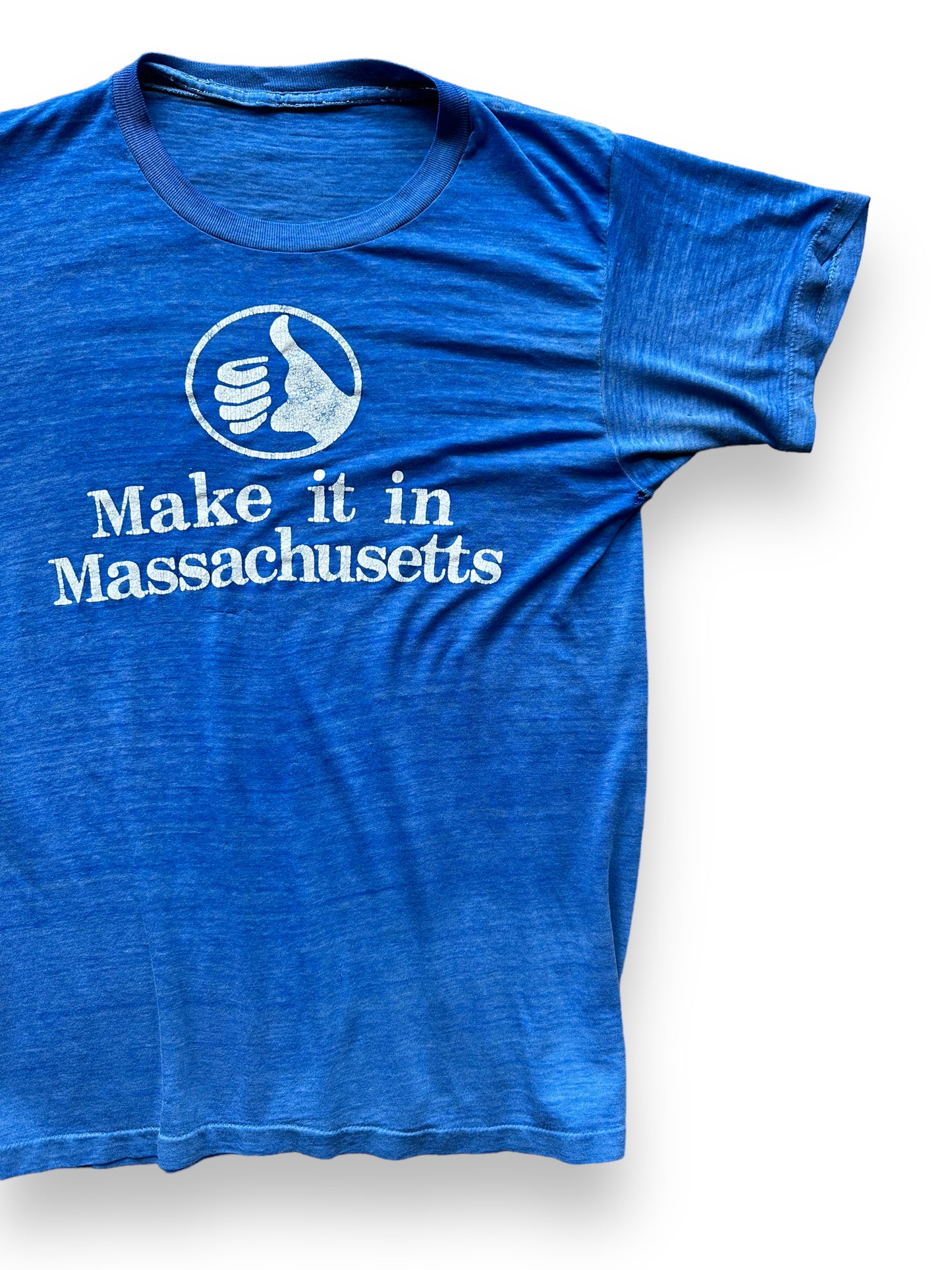 Front Left View of Vintage Make It In Massachusetts Tee SZ M | Vintage MA T-Shirts Seattle | Barn Owl Vintage Tees Seattle