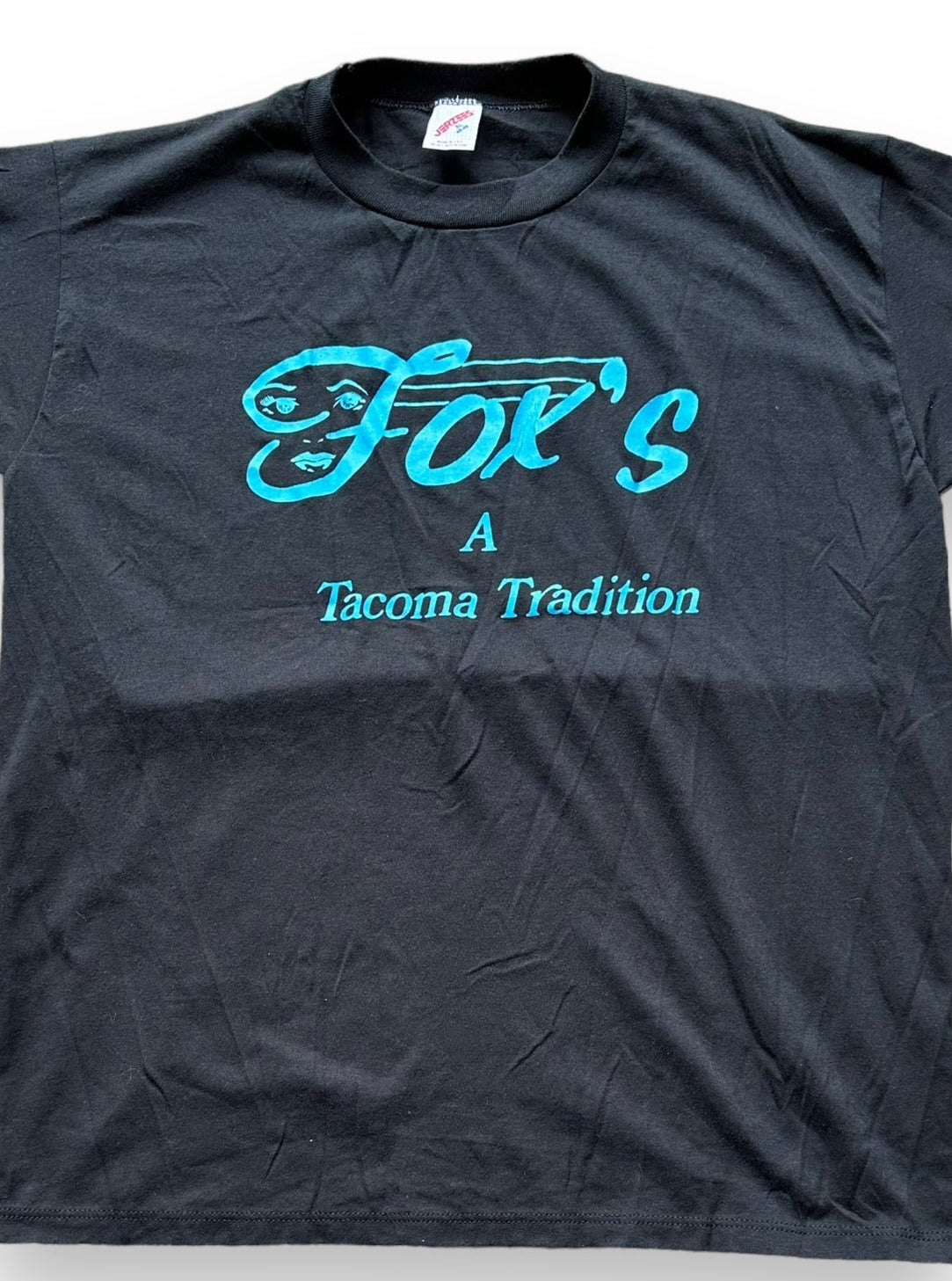 Front close up of Vintage Fox's Tacoma Tee SZ XL | Vintage Single Stitch T-Shirts Seattle | Barn Owl Vintage Tees Seattle
