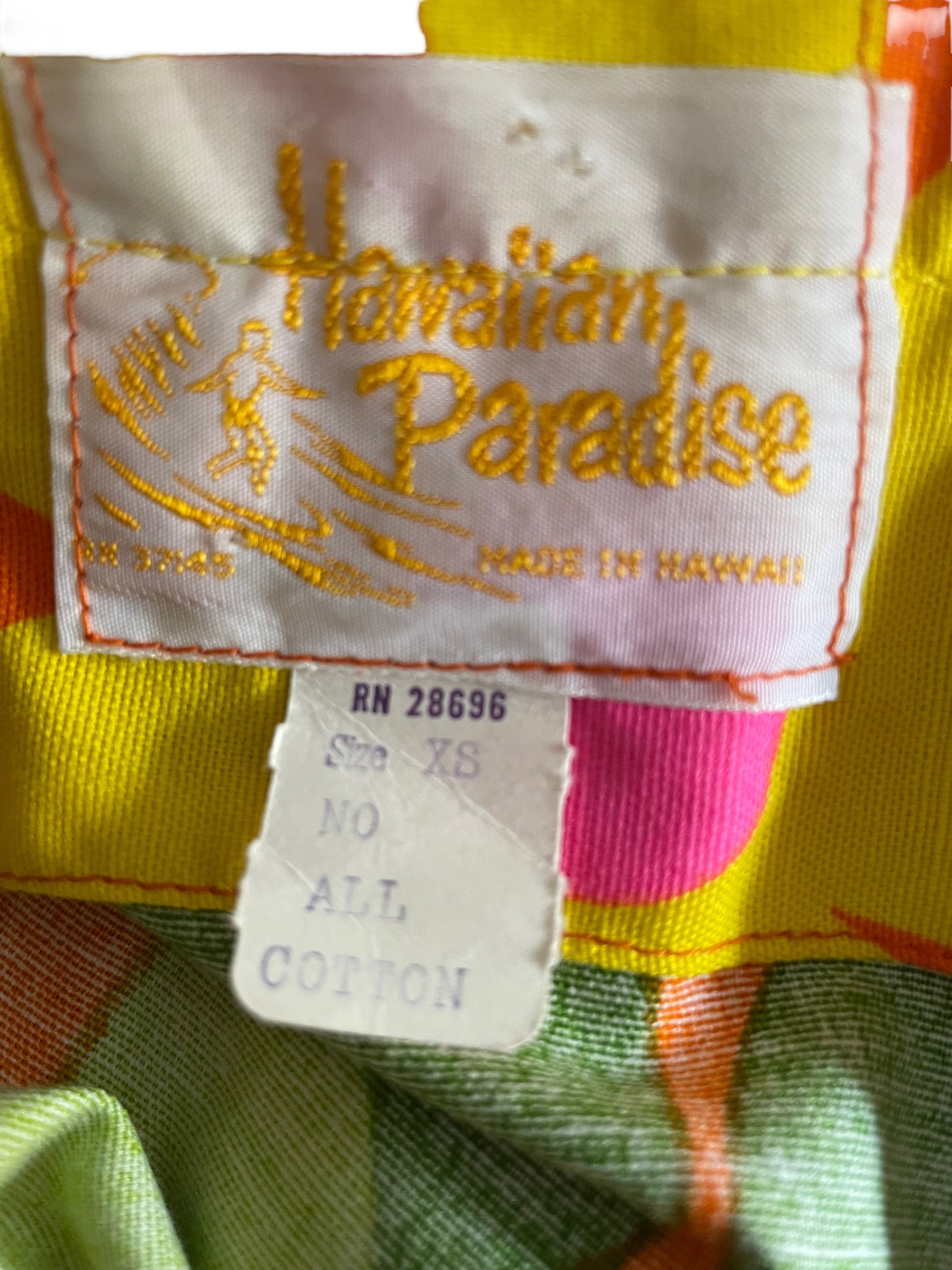 Tag view of Vintage 1960s Hawaiian Paradise Dead Stock Maxi Dress | Seattle Hawaiian Vintage | Barn Owl Ladies Clothing