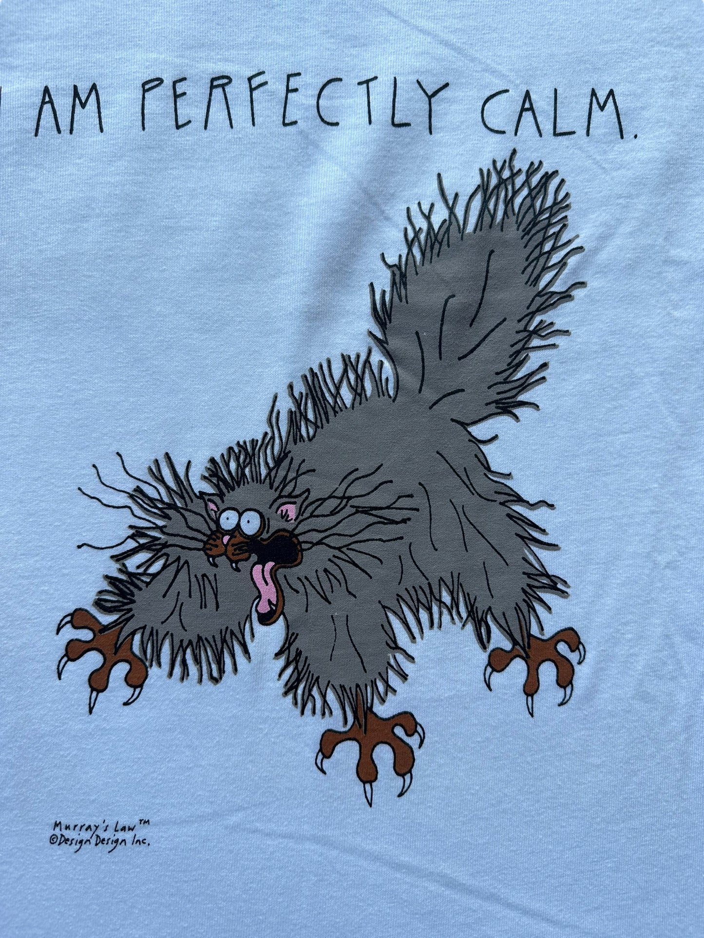 front graphic of Vintage "I am Perfectly Calm" Cat Tee SZ M |  Vintage Cat Tee Seattle | Barn Owl Vintage