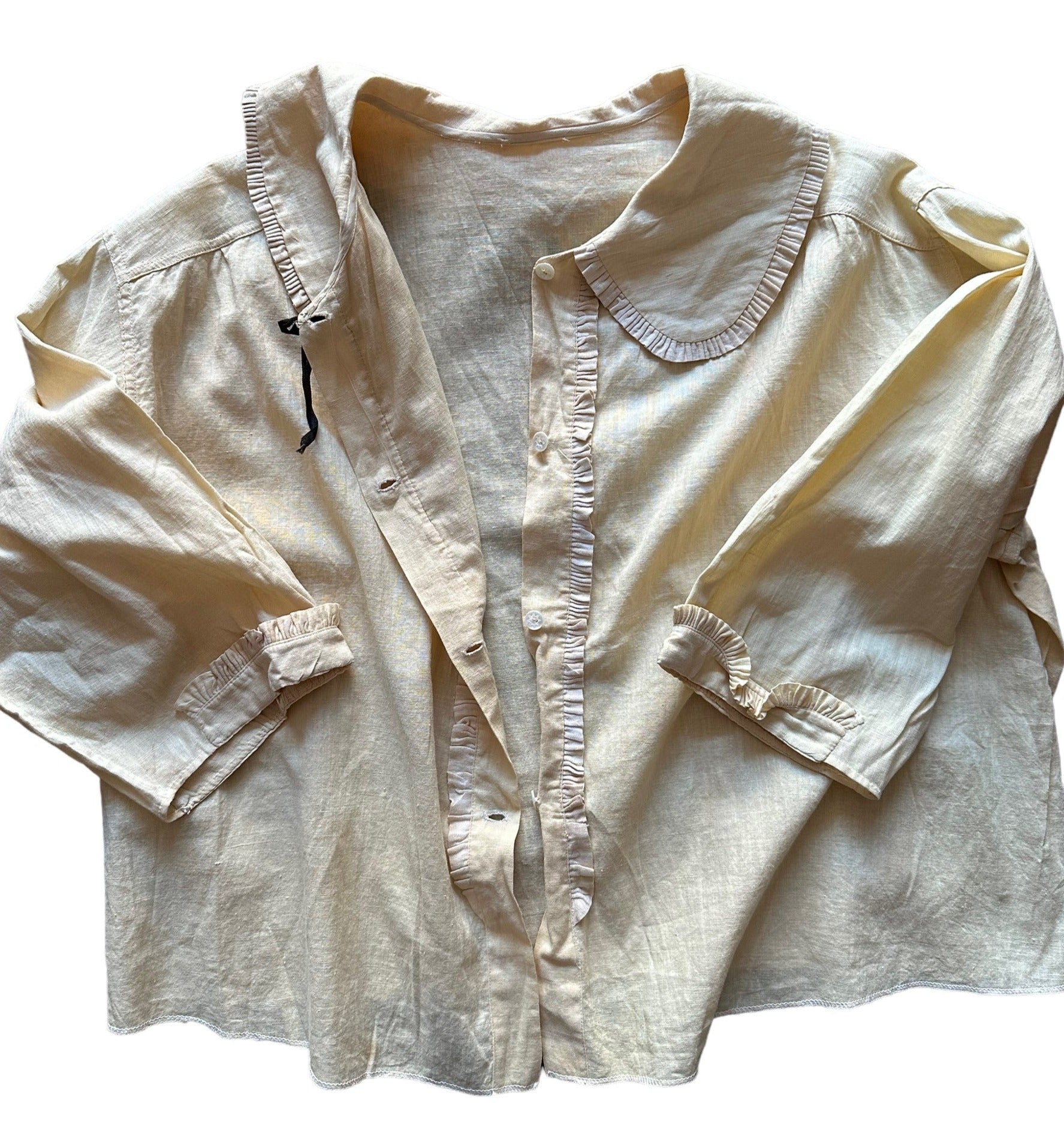 Flat lay view Early 1900s Antique Linen Blouse | Seattle Antique Clothing | Barn Owl True Vintag