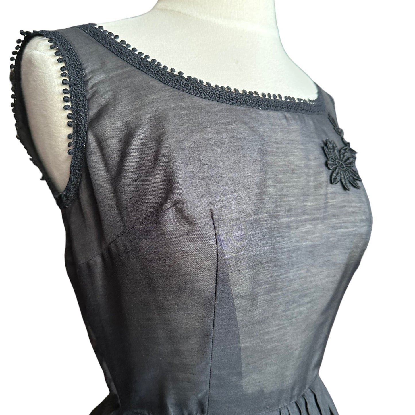 Right side chest view Vintage Early 1950s Black Dress | Barn Owl Ladies | Seattle True Vintage