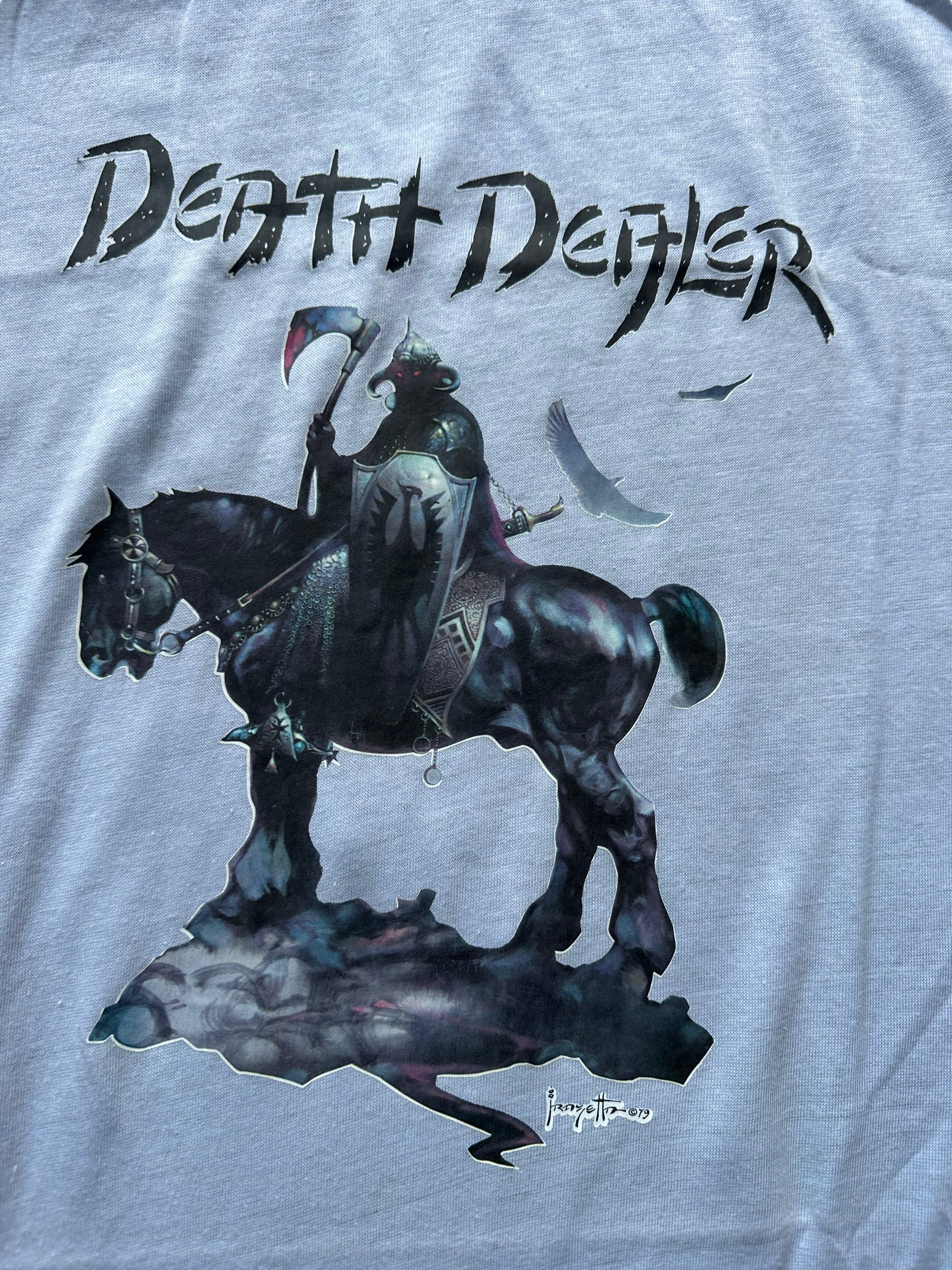 Graphic of Vintage Frank Frazetta "Death Dealer" Tee SZ XL |  Vintage Art Tee Seattle | Barn Owl Vintage