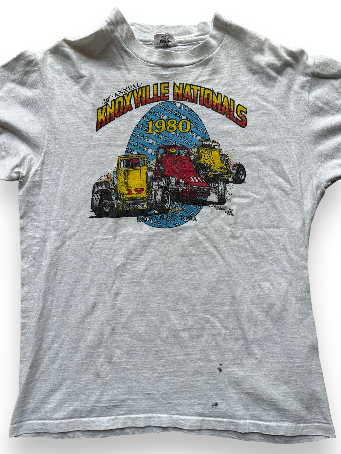Front close up of Vintage 1980 Knoxville Nationals Tee SZ L |  Vintage Auto Tee Seattle | Barn Owl Vintage