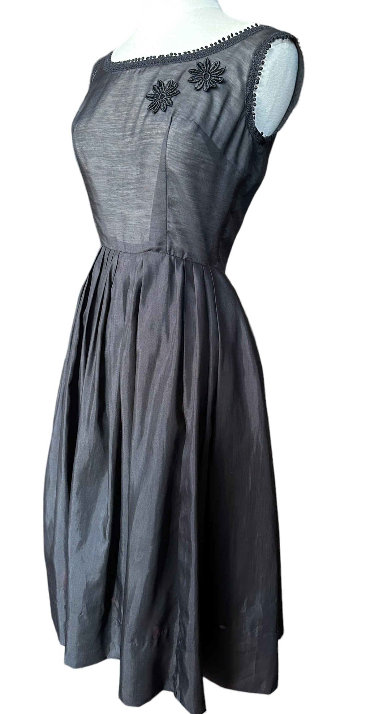 Full front left side view of Vintage Early 1950s Black Dress | Barn Owl Ladies | Seattle True Vintage