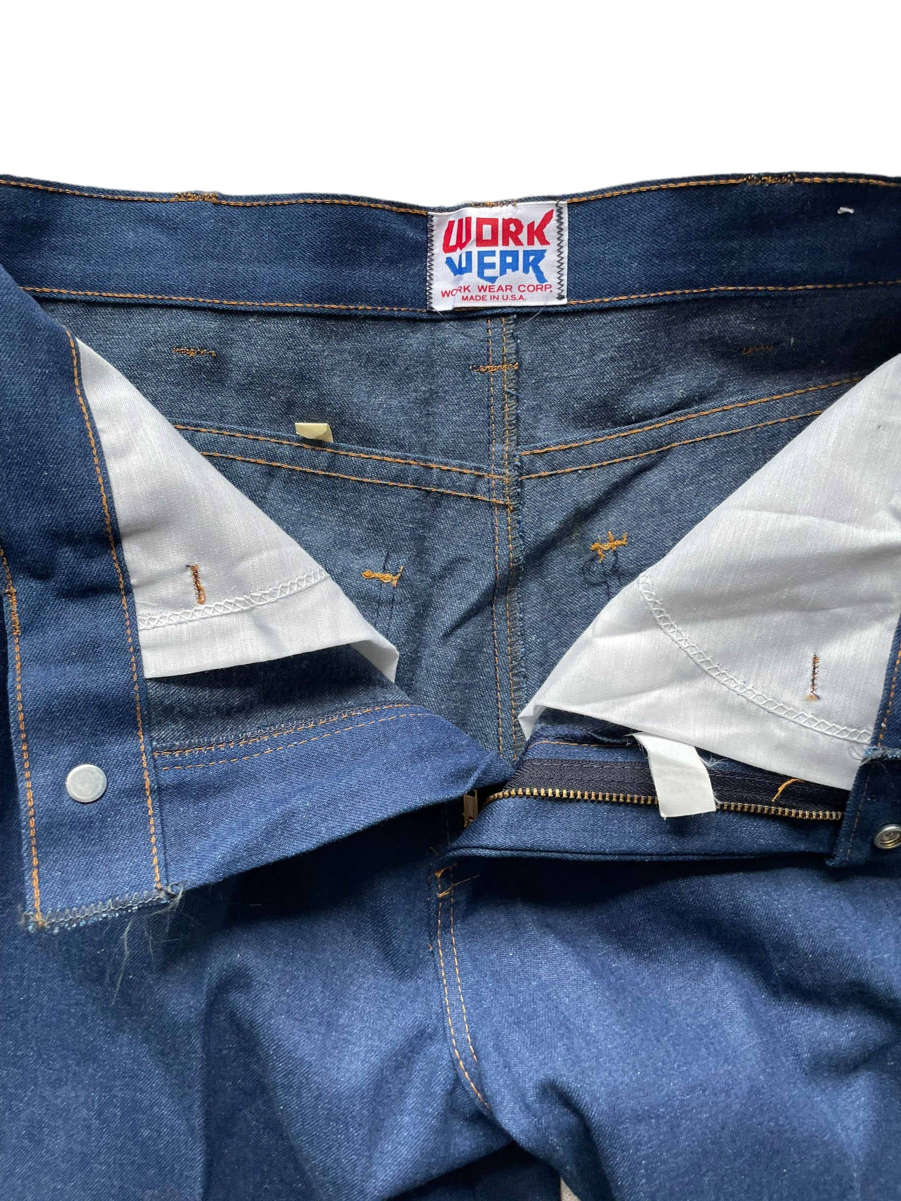 Open zipper view of Vintage Deadstock Work Wear Denim