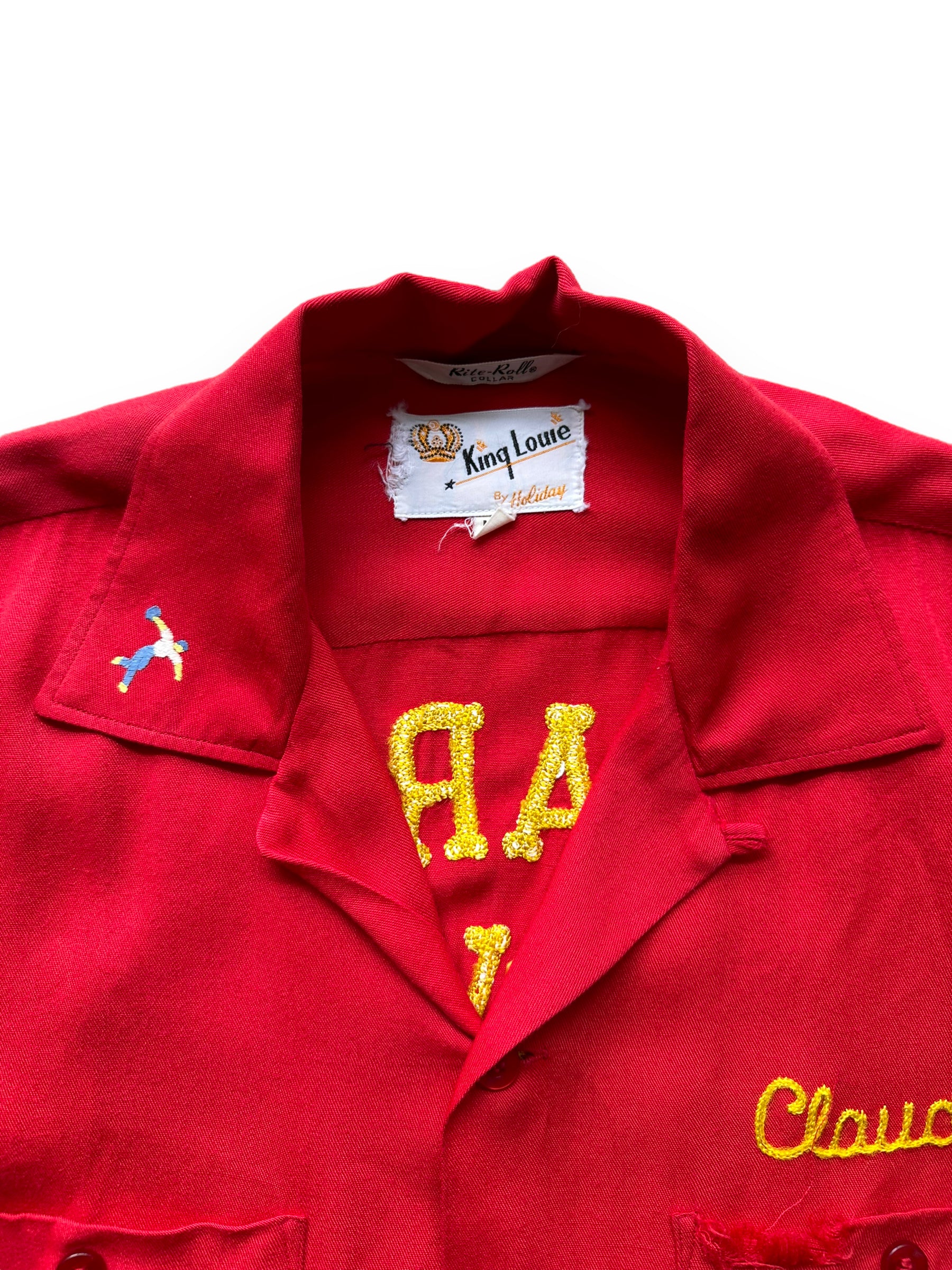 Collar of Vintage "Shearer's Service Station" Chainstitched Bowling Shirt SZ M | Vintage Bowling Shirt Seattle | Barn Owl Vintage Seattle
