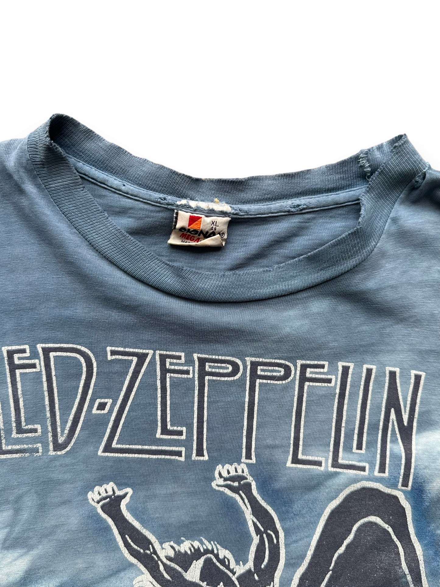 Upper Front View of Vintage Led Zeppelin Tie Dye Tee SZ XL |  Vintage Single Stitch Rock Tee Seattle | Barn Owl Vintage