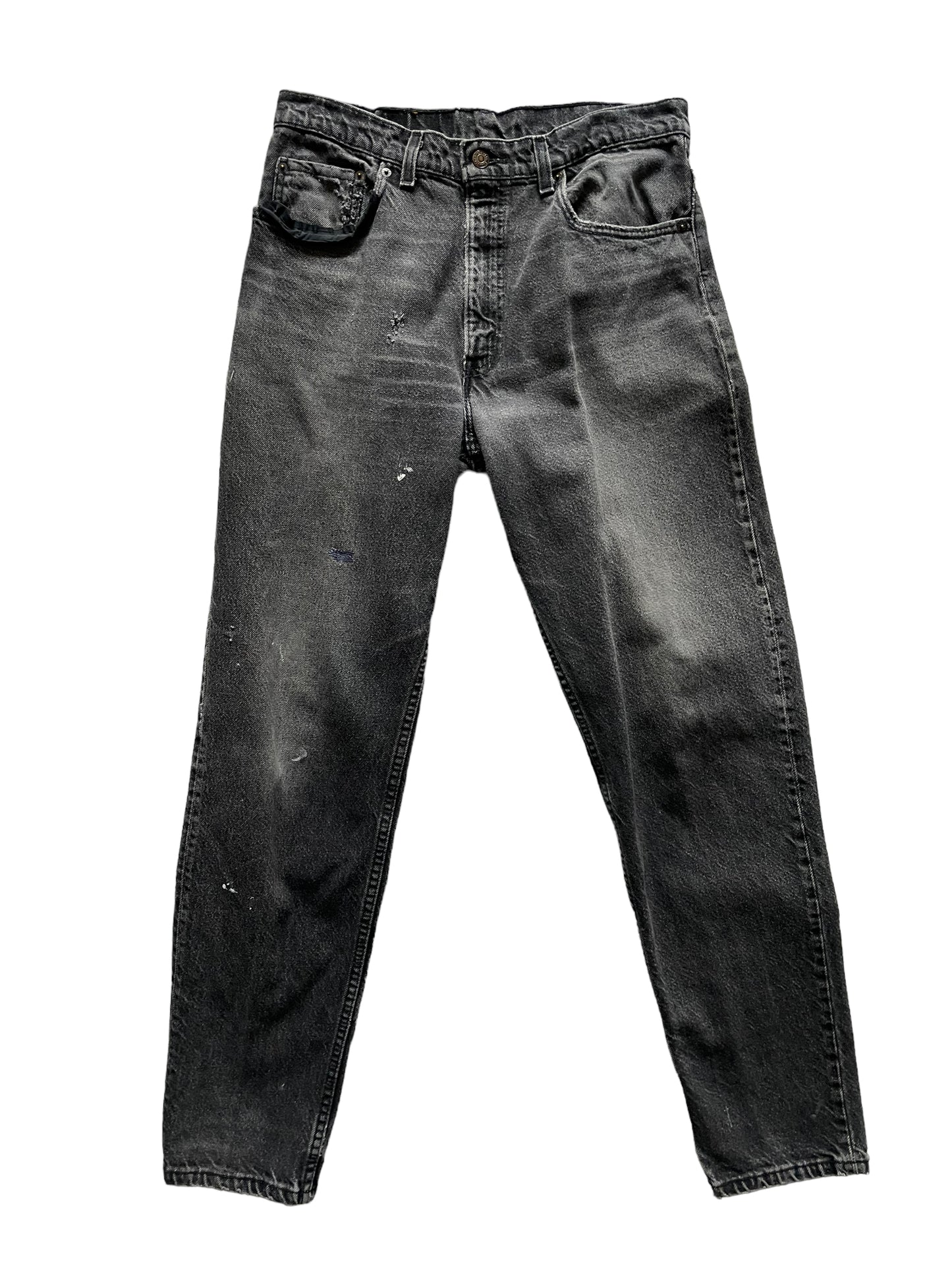 Full front view of Vintage USA Mended Black Levi's 550s 33x34 