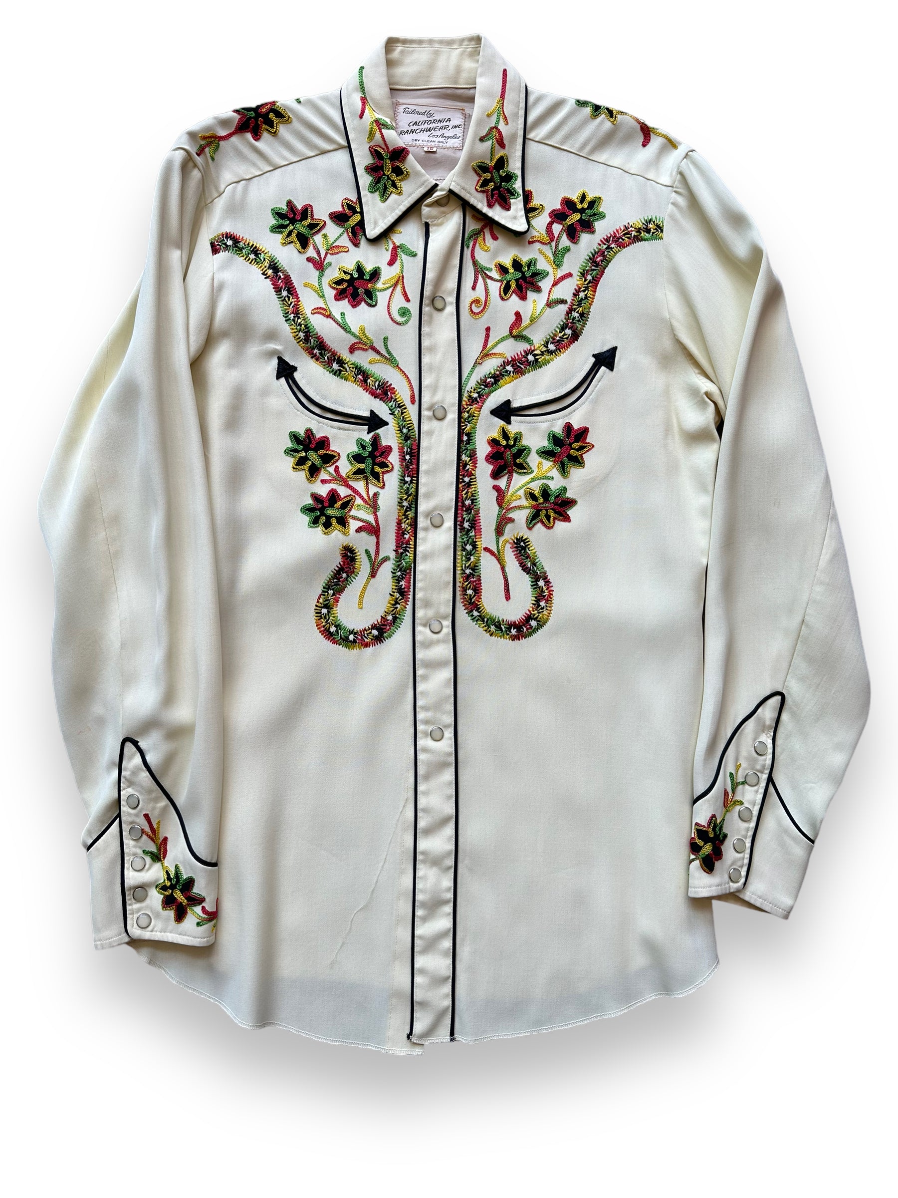 Front shot of Vintage California Ranchwear Chainstitched Pearlsnap Western Shirt SZ M | Vintage Chainstitch Gabardine Seattle | Barn Owl Vintage Seattle